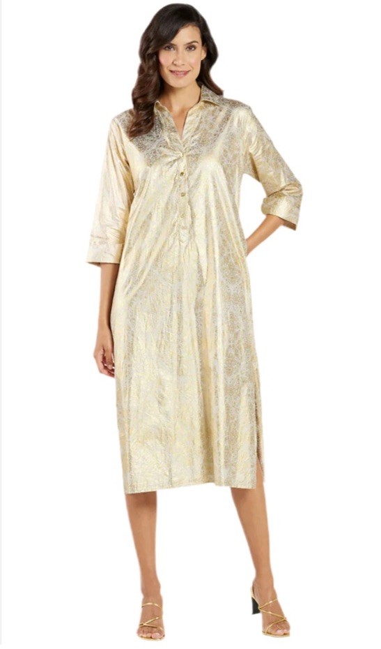 Jude Connally Small Kallan Cotton Voile Gold Foil Medallion Midi Tunic Dress NWT
