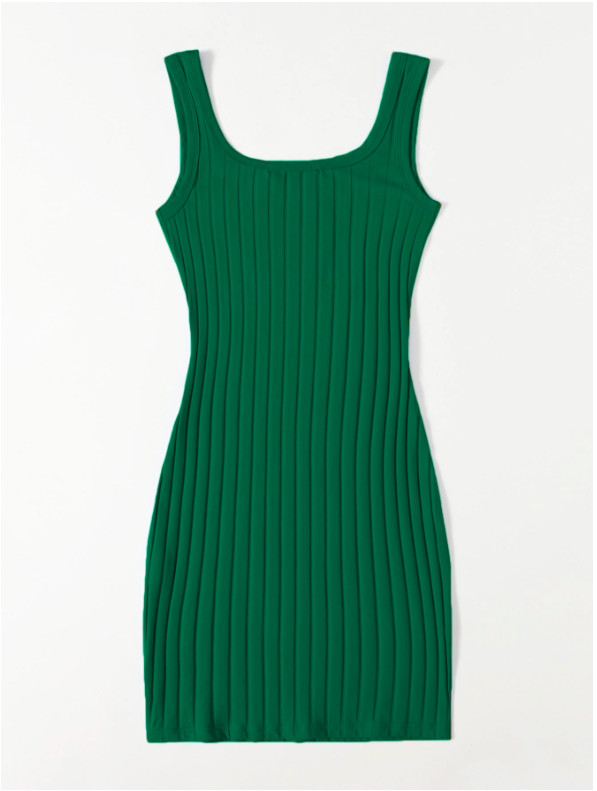 Dark Green Scoop Neck Rib-knit Bodycon Pencil Casual Summer Dress Sz XS S M L XL