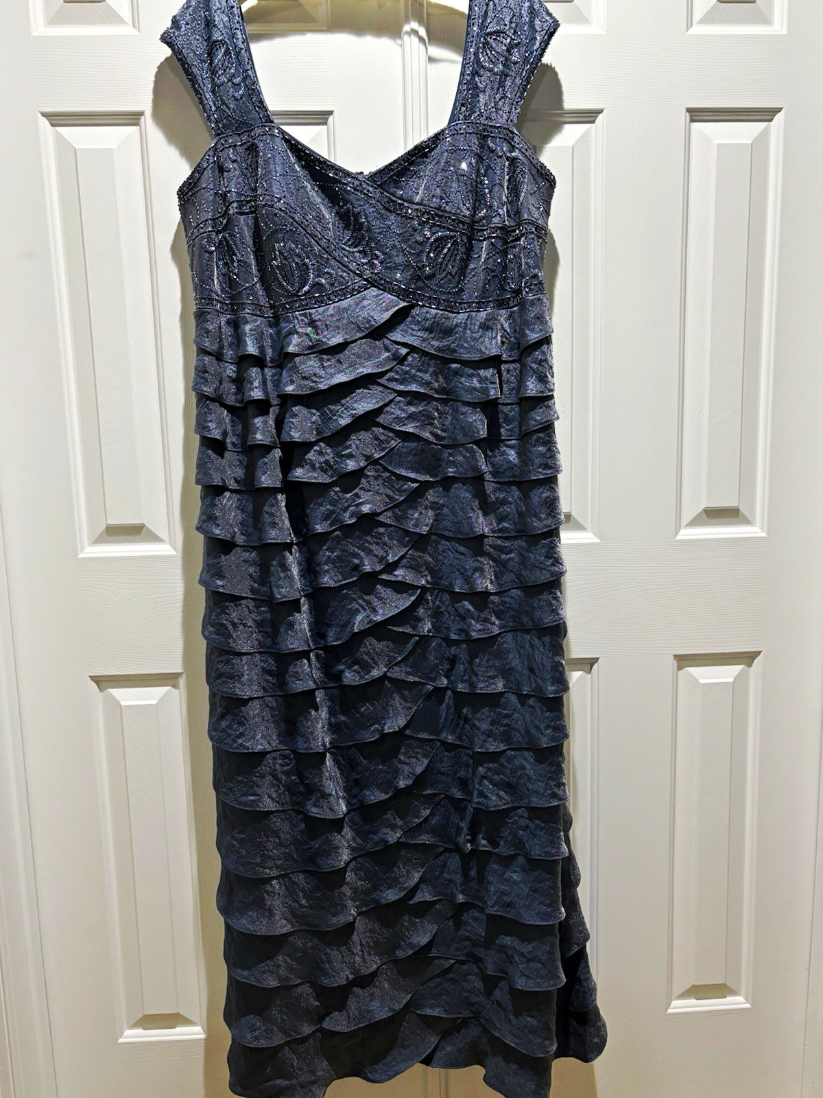 IGNITE Gray Beaded Layered Ruffle Scoop Neck Sleeveless Dress 22W