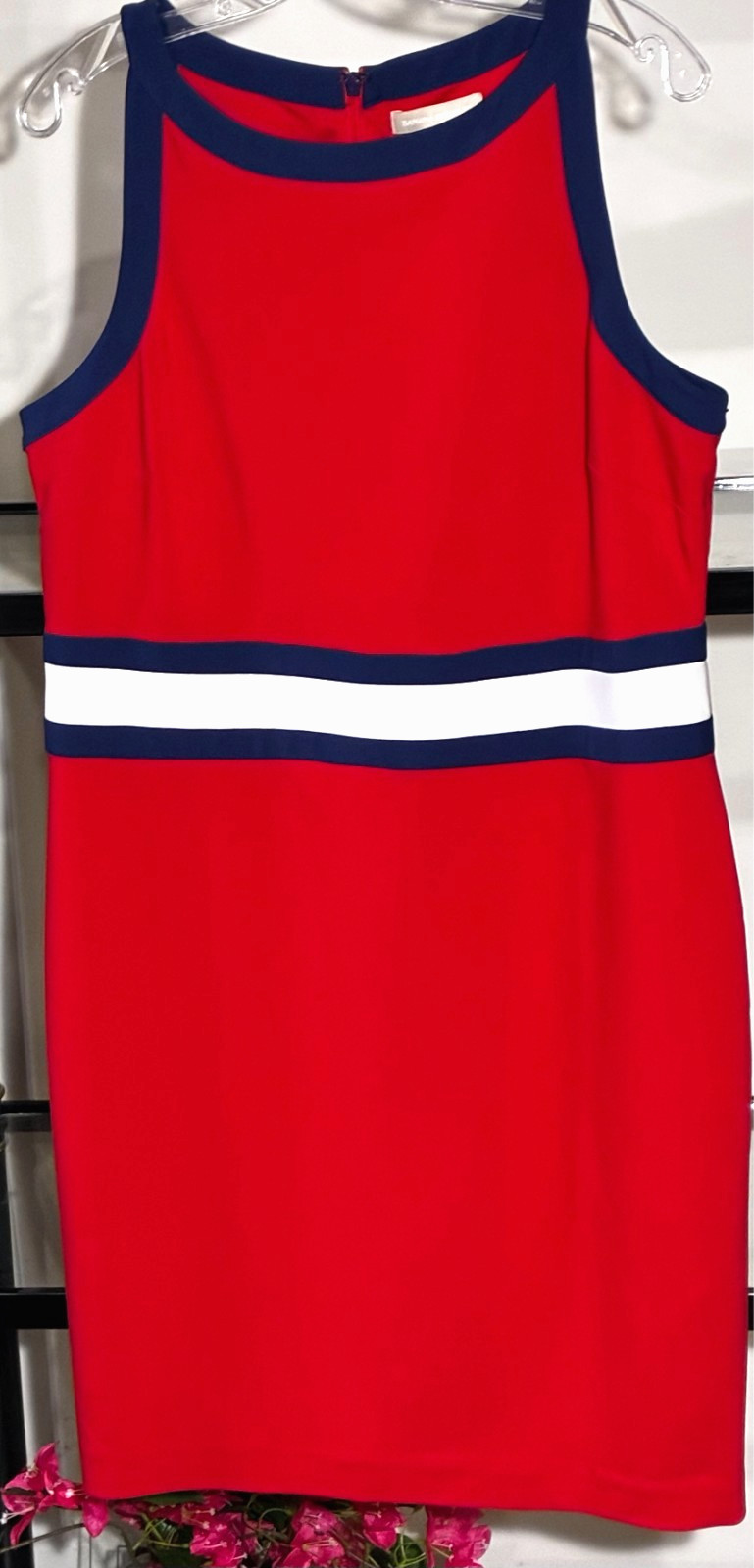 NWOT-Banana Republic Sleeveless Knee Length Dress(Red-Wht/Navy Trim) – Sz 16