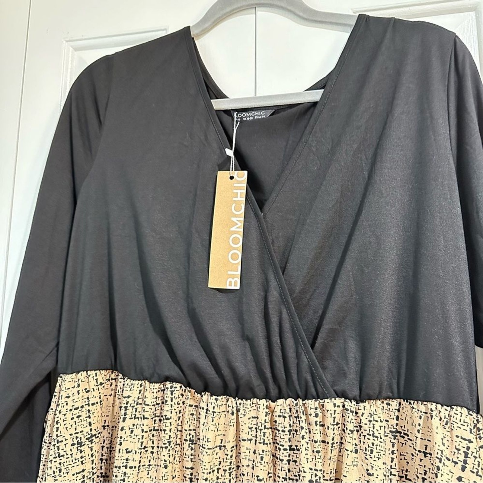 BloomChic Patchwork Pocket Belted Long Sleeve Wrap Bodice Dress Size 14-16 1X