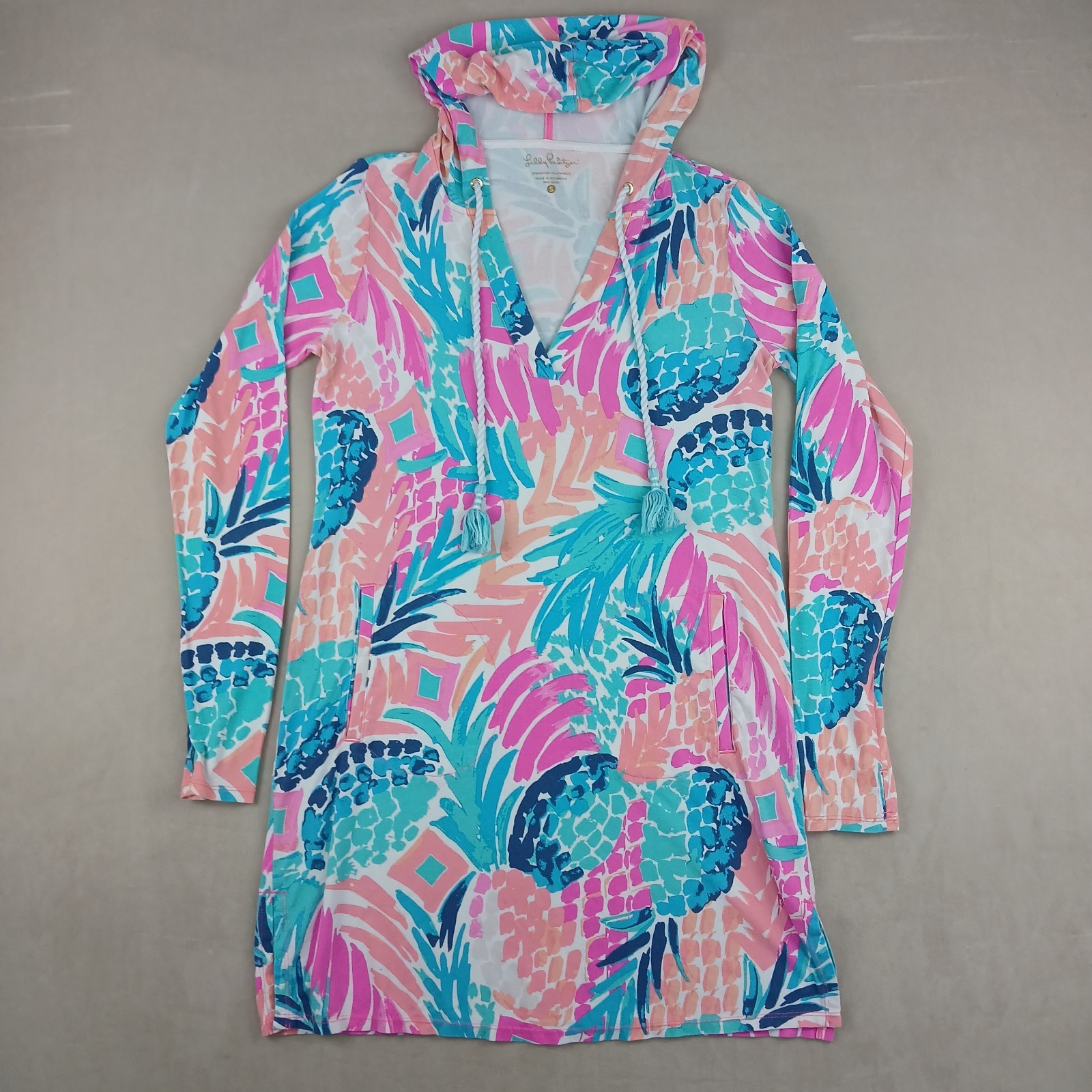 Lilly Pulitzer Riley Small Womens Cover Up Dress Hooded Pockets 17×31