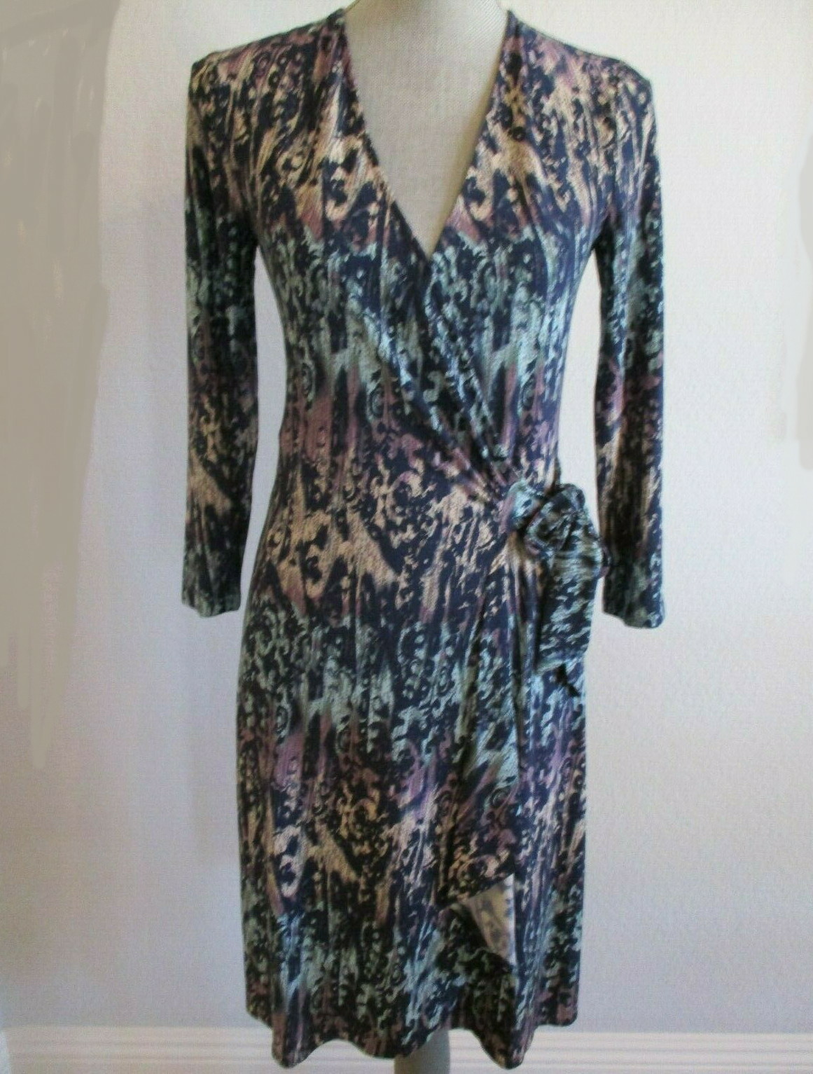 NEW BCBG MAXAZRIA VINTAGE BLUE COMBO ADELE WRAP DRESS ADN63A49/B869A SIZE M