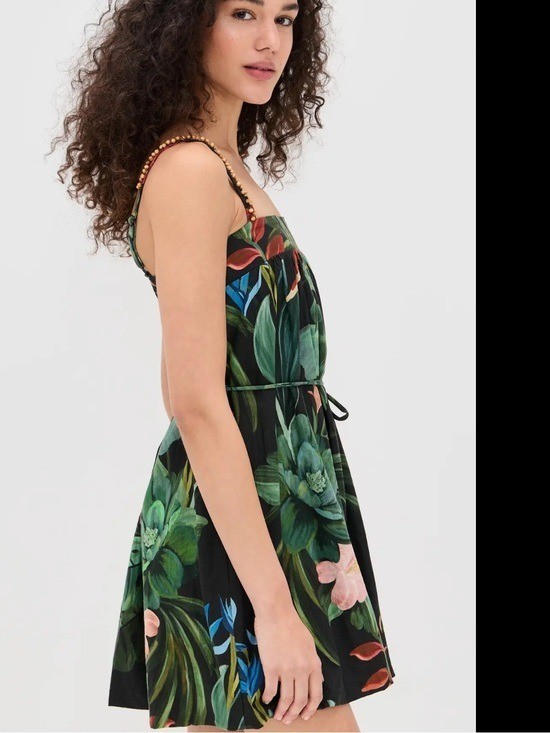 FARM RIO Midnight Macaw Fiesta Lenzing Ecovero Euroflax Mini Dress Size M