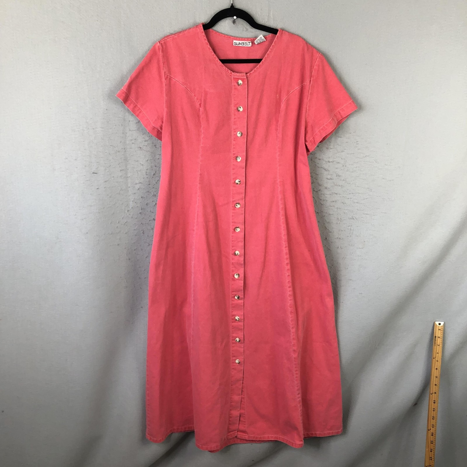 Vintage Sunbelt Dress Womens L Pink Denim Farmhouse Sunwashed Modest Country