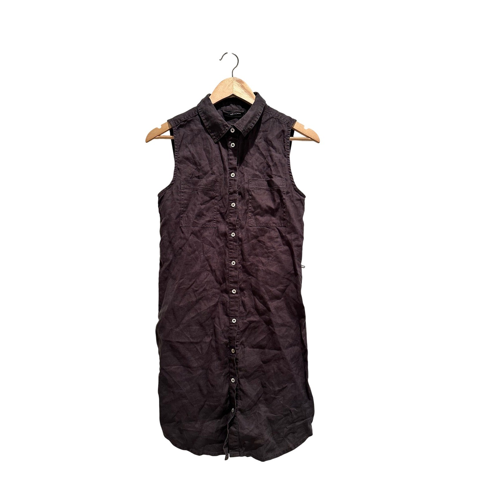 Adrienne Vittadini 100% Linen Sleeveless Button Down Shirt Dress Gray Small