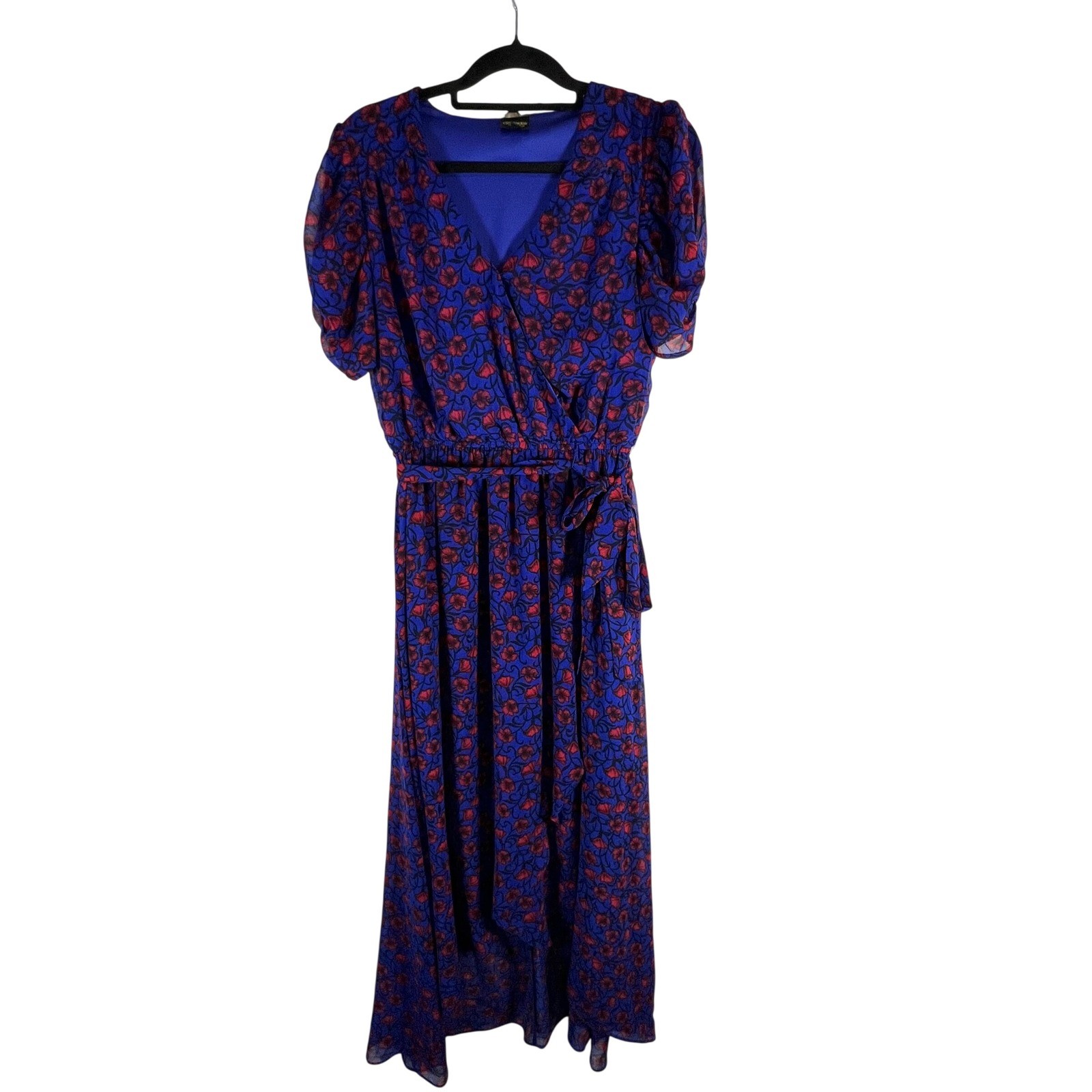 Disney Snow White Floral Wrap Maxi Dress Blue Red Puff Sleeve Size L fantasy