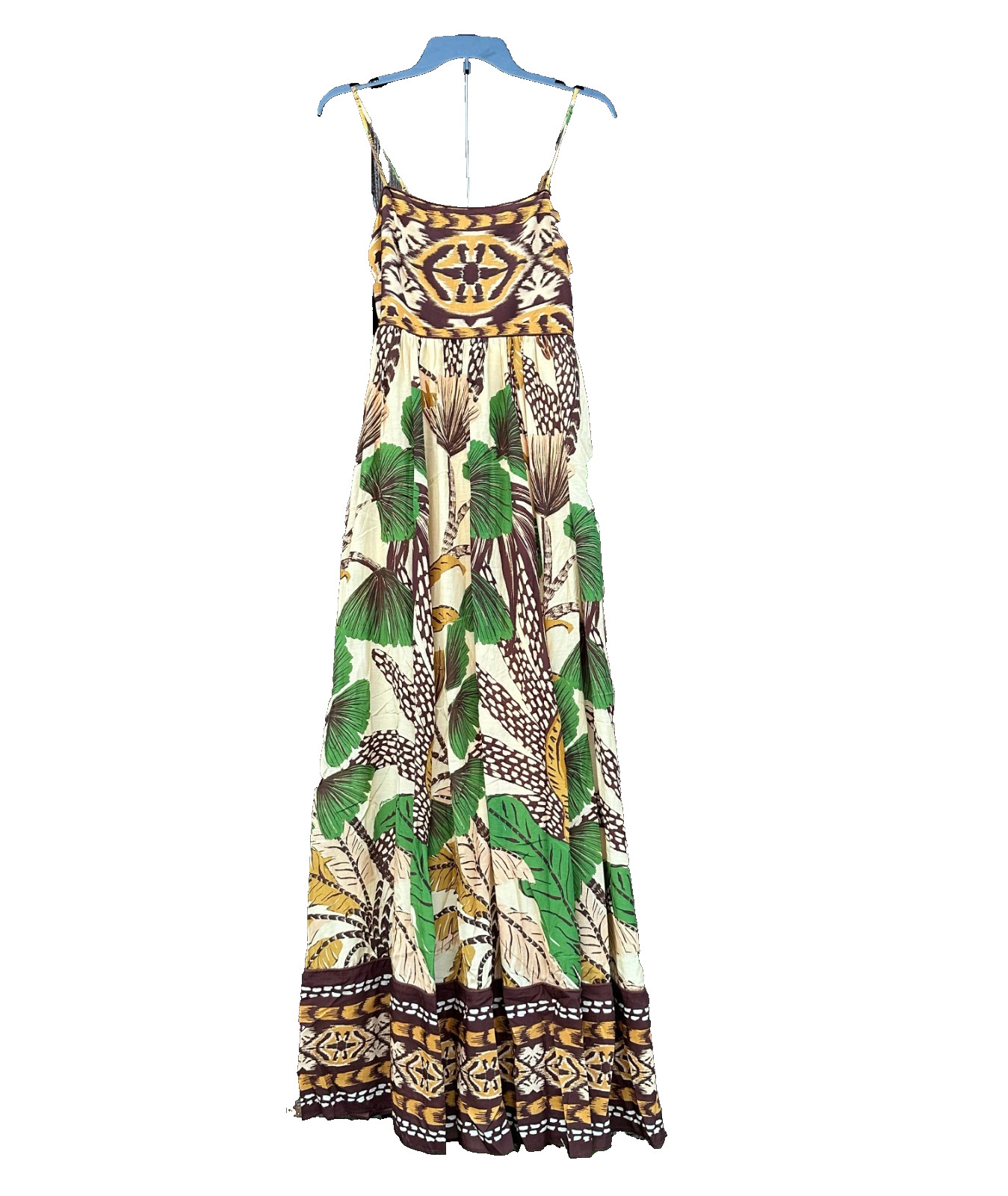 Farm Rio Tropical Foliage Print Maxi Dress Smocked Back Boho Resort Size M