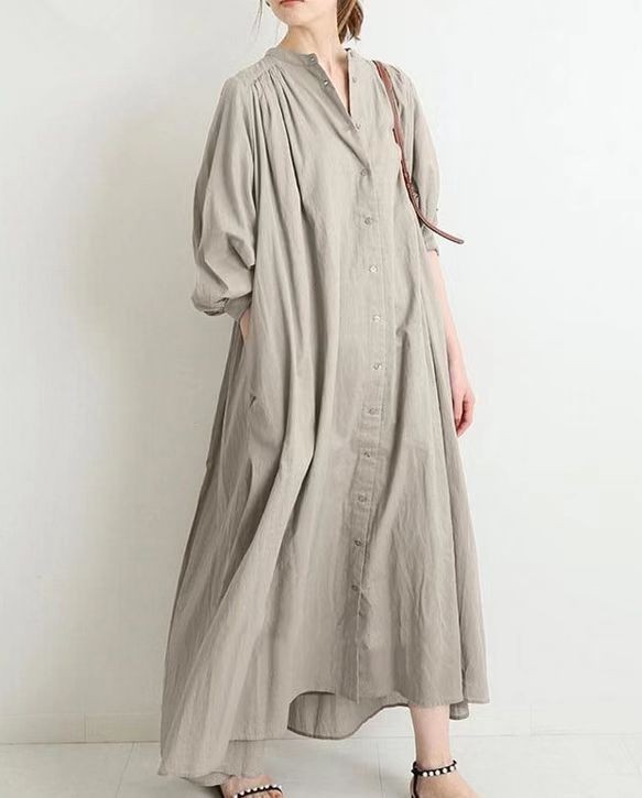 2026 Spring Autumn Loose Plus Size Knee-Length Artistic Cotton Linen Shirt Dress