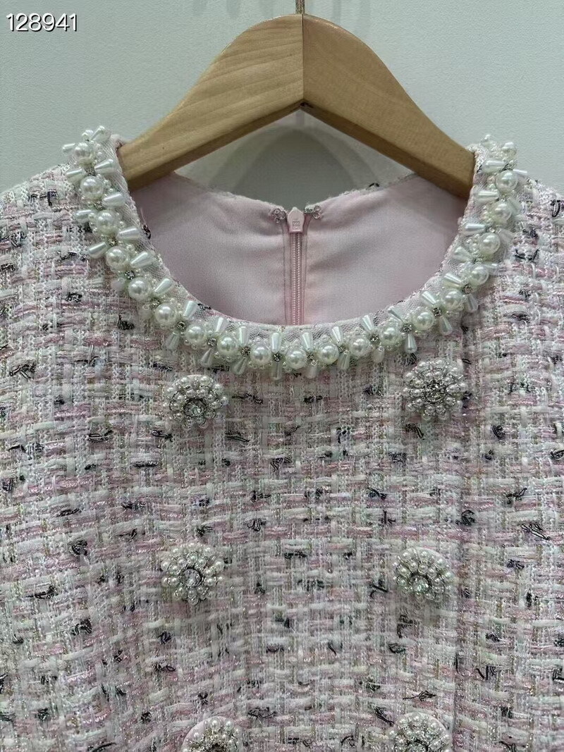 Self-Portrait tweed beading pink Crew neck dress Dresses