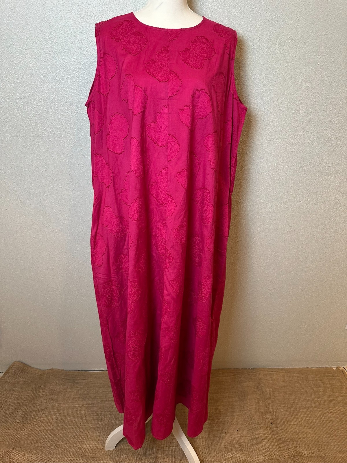 MISOOK NWT Fuchsia Pink 100% Cotton Textured Jacquard Maxi Dress XL Lagenlook