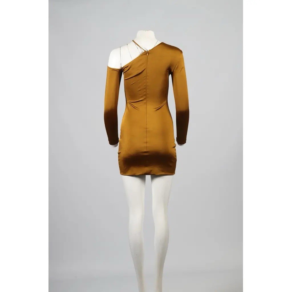 Cushnie et Ochs Sasha One Shoulder Mini Dress in Amber Gold $995