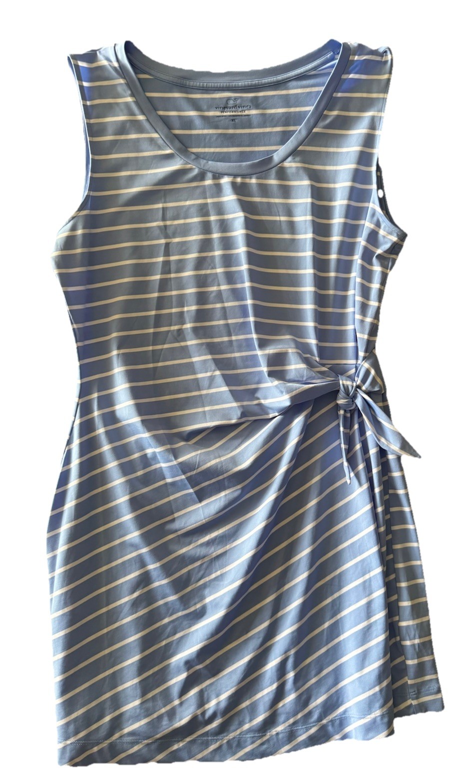 Vineyard Vines Sankaty Side Tie Tank Dress Women’s XL Performance Blue White