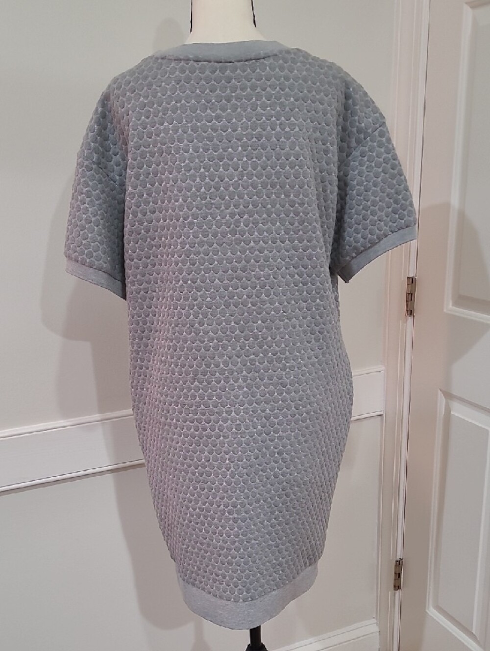 Violet Weekend Textured Short Sleeve Sweatshirt Dress in Light Gray – Size M