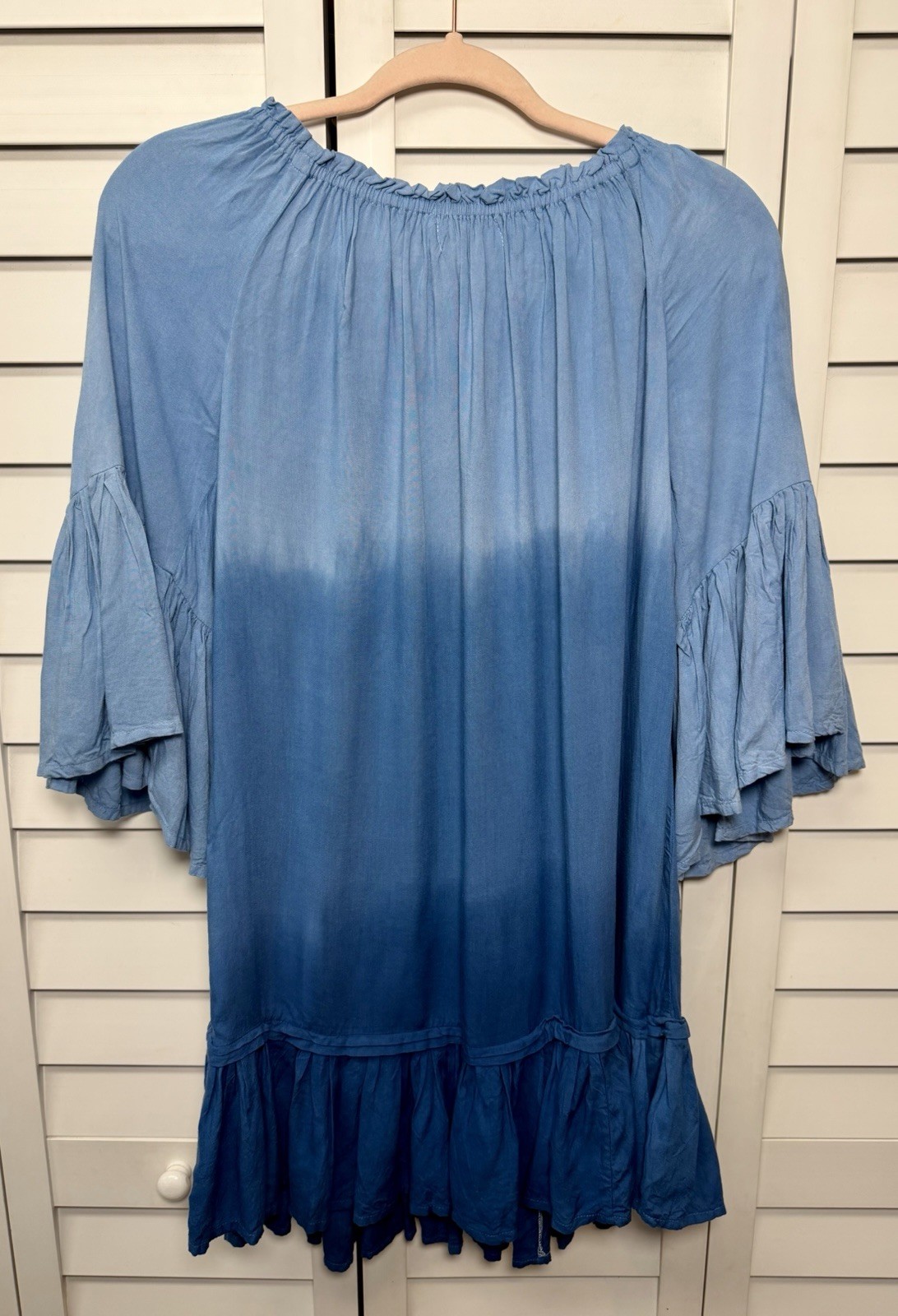 Skemo Beach Boho Ombré Beaded Tassel Ruffle Dress Coastal Resort Women’s Size XS