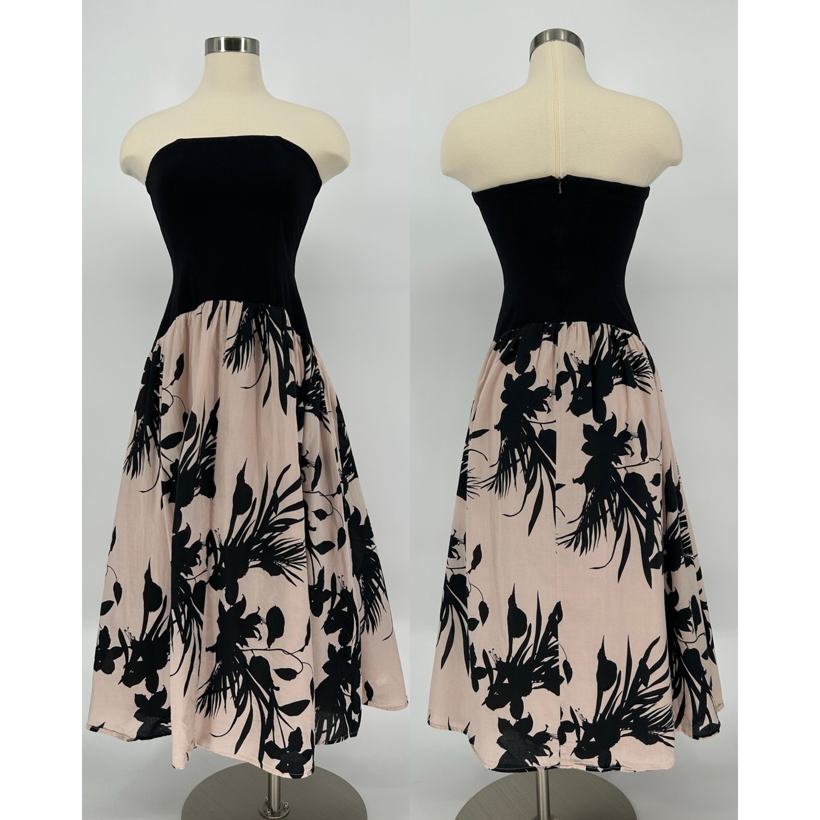 Love, Whit Strapless Drop Waist Dress XS – Floral Skirt, Hem Mark Good Condition