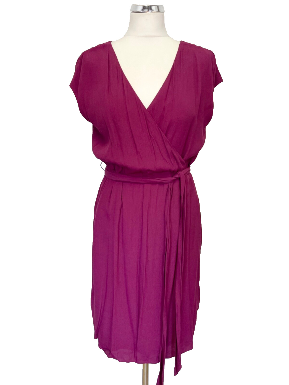 JIGSAW CRANBERRY PINK CROSS OVER V NECK SLEEVELESS BELTED DRESS SIZE 10