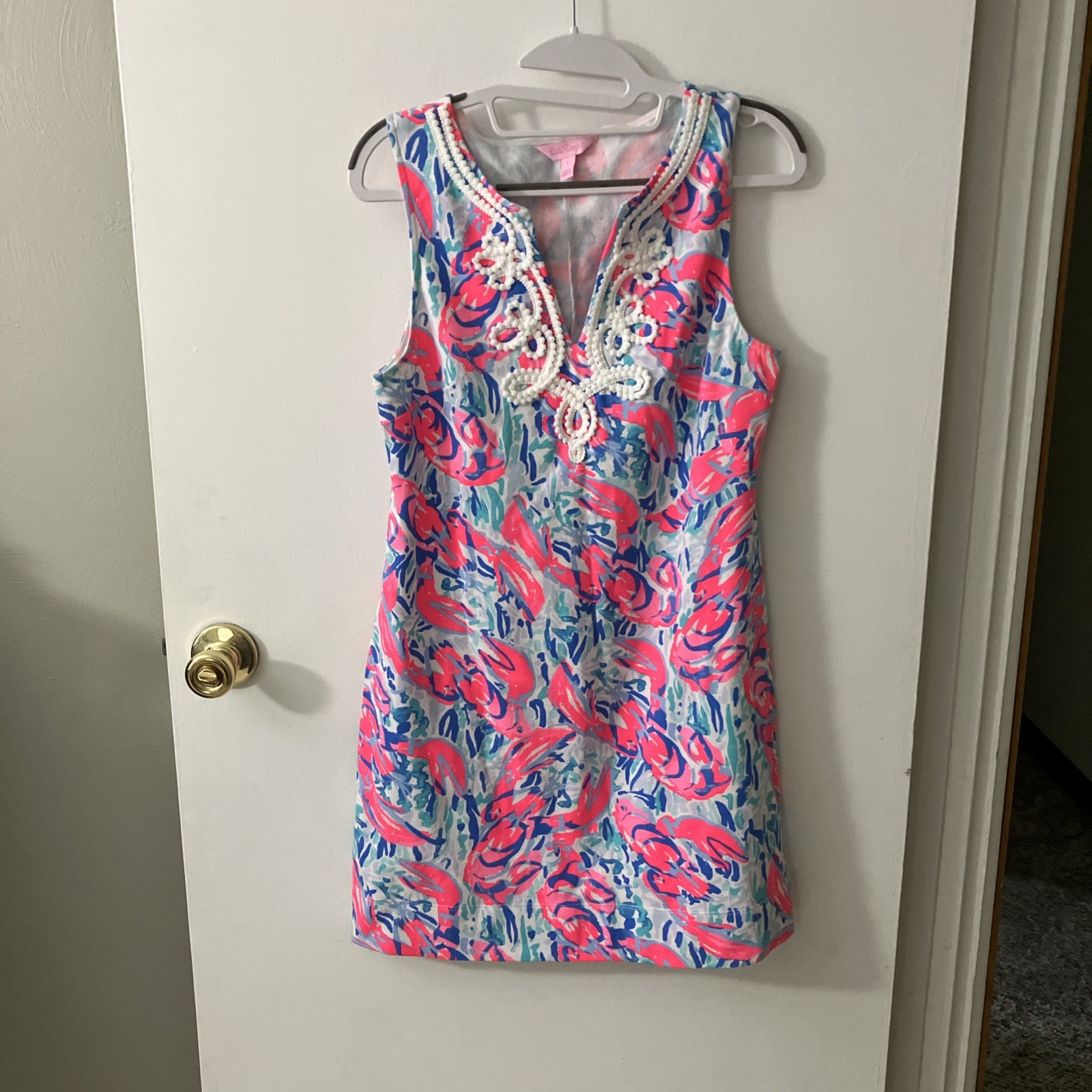 Lilly Pulitzer Harper Shift Dress Cosmic Coral Cracked Up Lobster Roll Sz Small