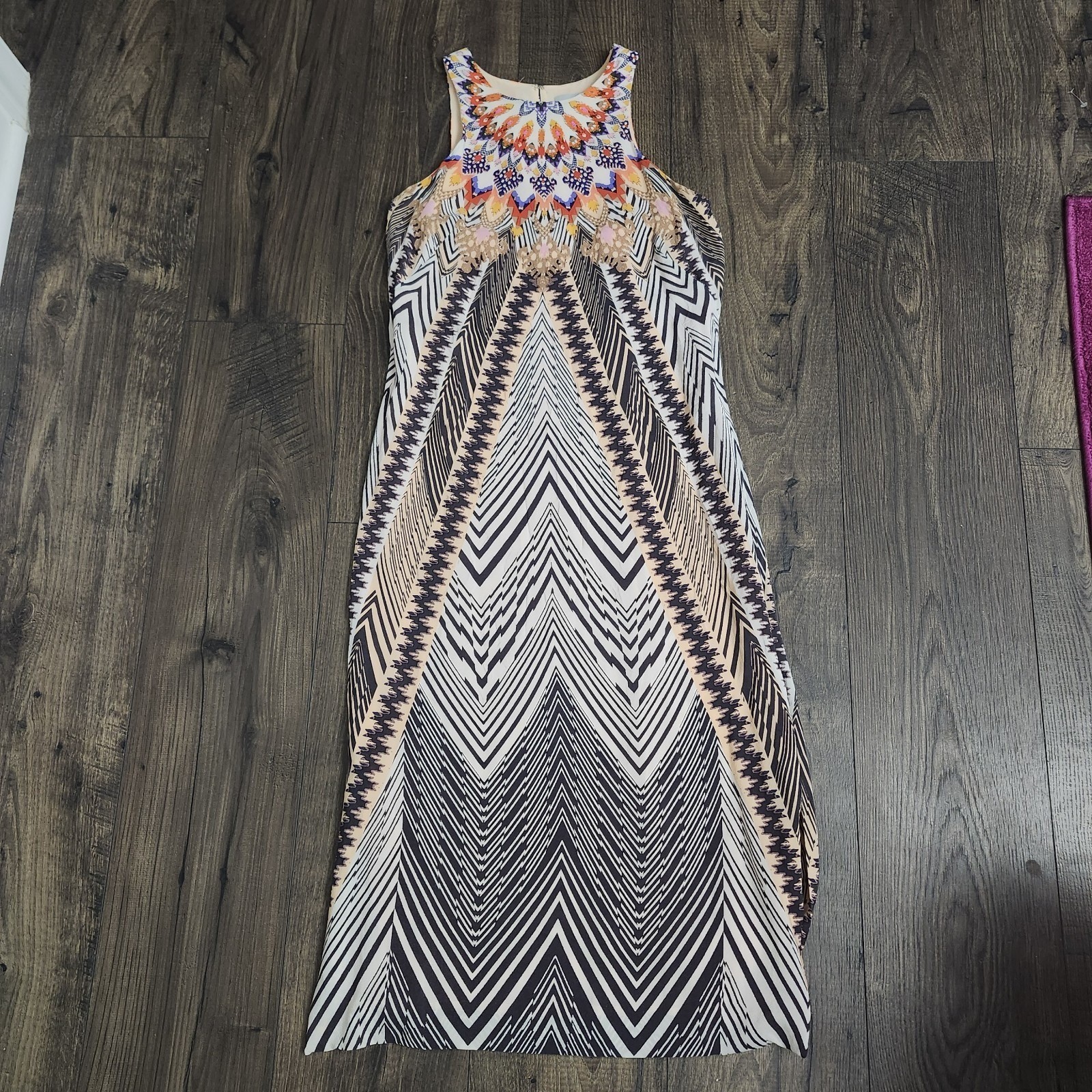 HD In Paris Anthropologie Boho Maxi Dress Geometric Tribal Print Size 2