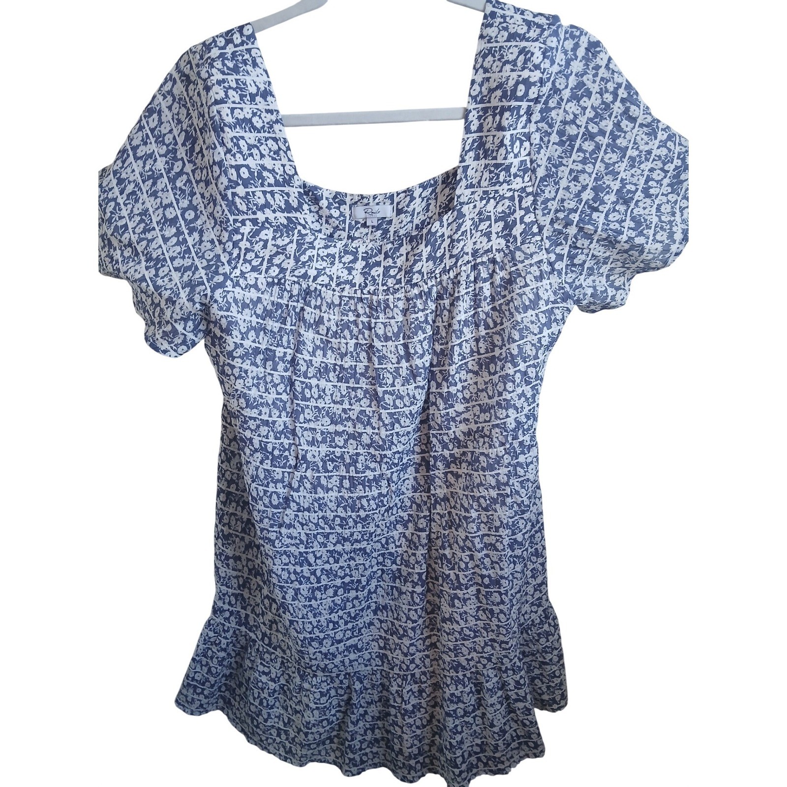 Rails Valentina Navy Camellia Floral Square Neck Smocked Ruffle Dress Large