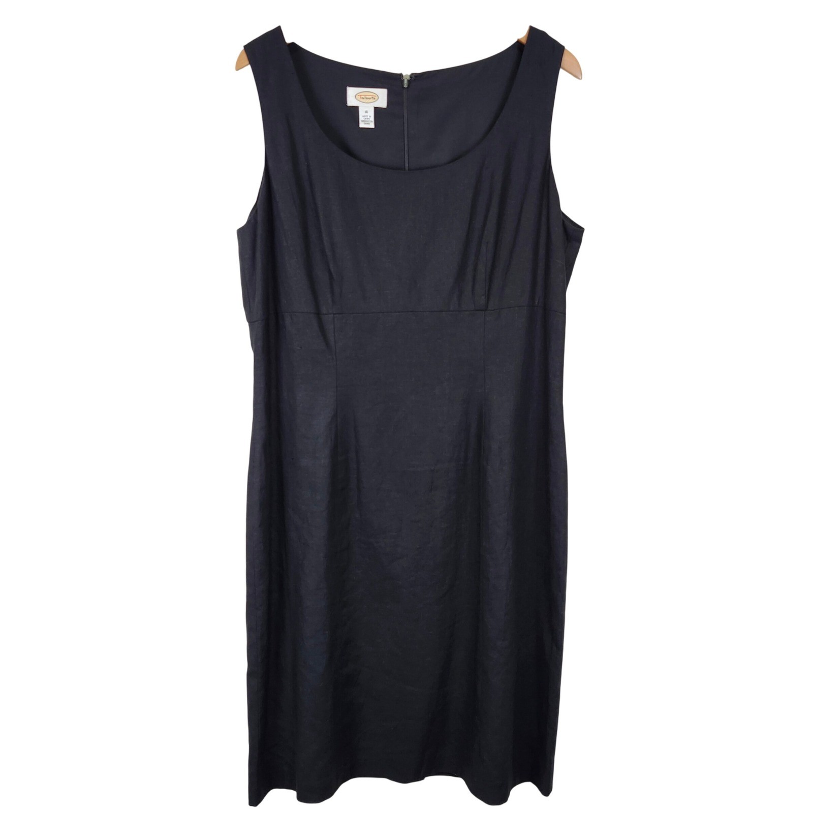 Talbots Linen Blend Black Dress Size 16 Sleeveless Sheath Lined Minimalistic