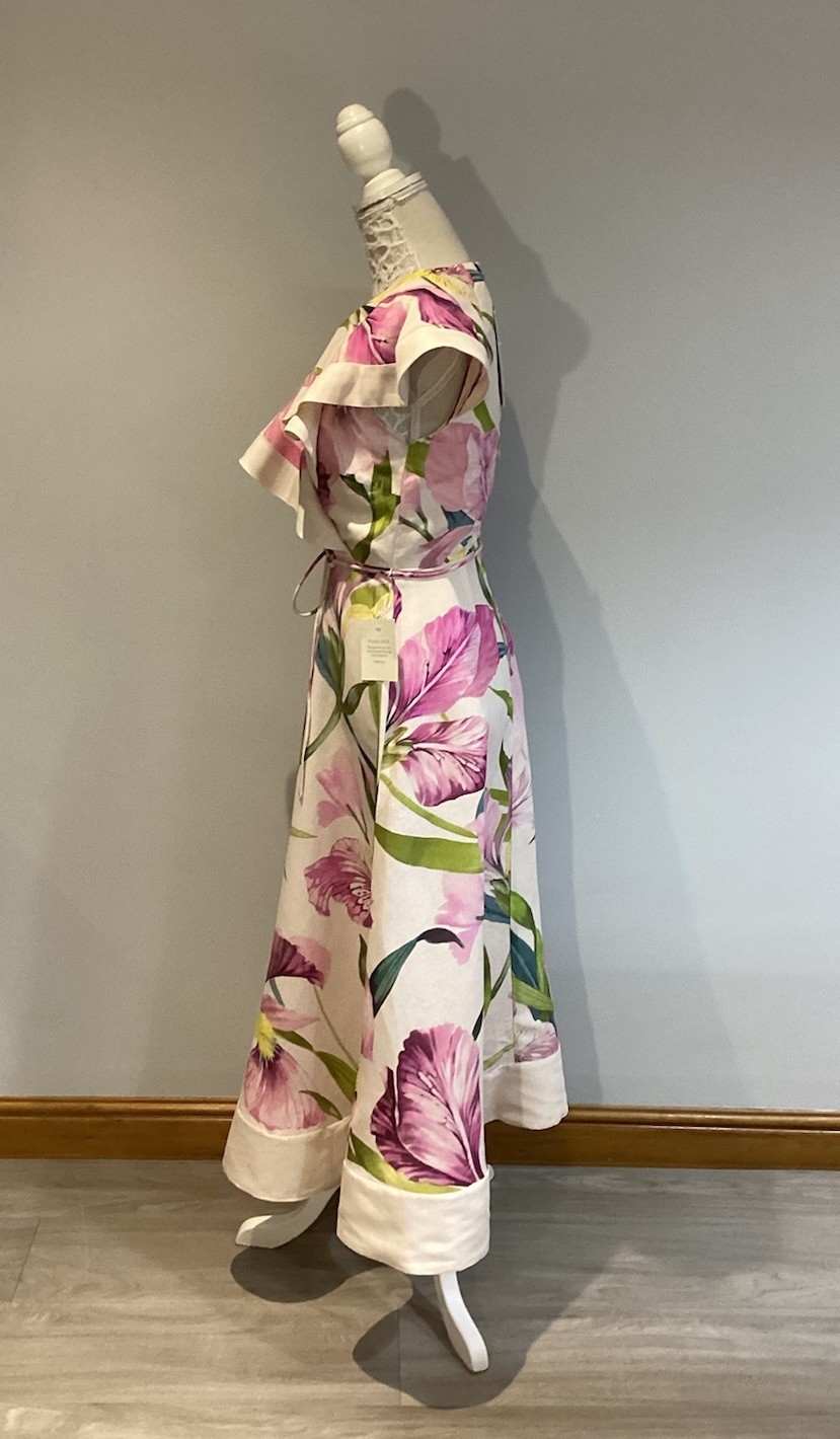 Phase Eight Matlida Floral Linen Ruffle Midi Dress. Multi Size 8. BNWT. RRP £179