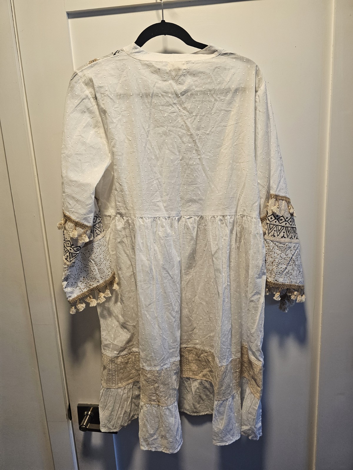 POL Boho Long Sleeve Dress White Beige Black Medium Oversized – NWOT