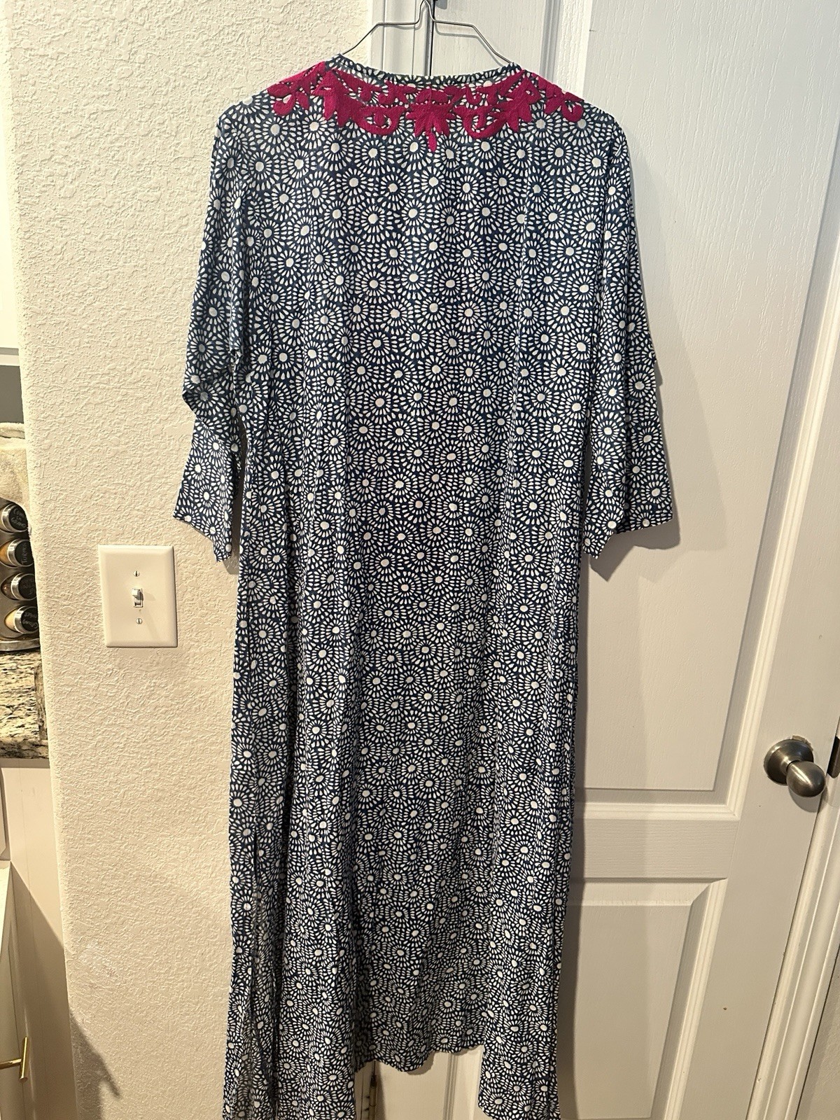 Roberta Roller Rabbit Blue/White Geometric Embroidered V-Neck Maxi Midi S