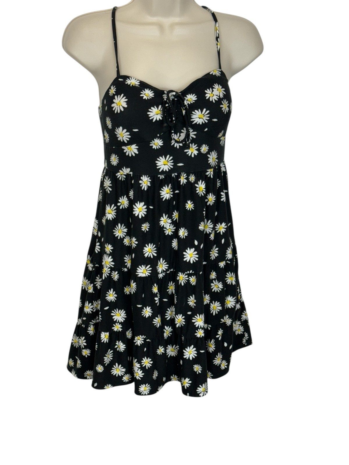 NOBO micro mini dress sz 3/5 dark daisy print stretch Y2K 90’s babydoll fairy.