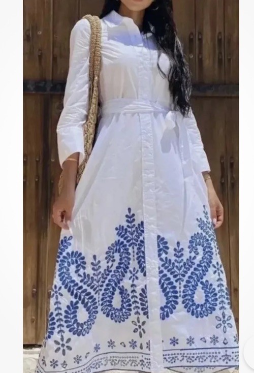ZARA WOMAN WHITE EMBROIDERED SHIRT DRESS COTTON BRODERIE CUTWORK Size M 4786/087