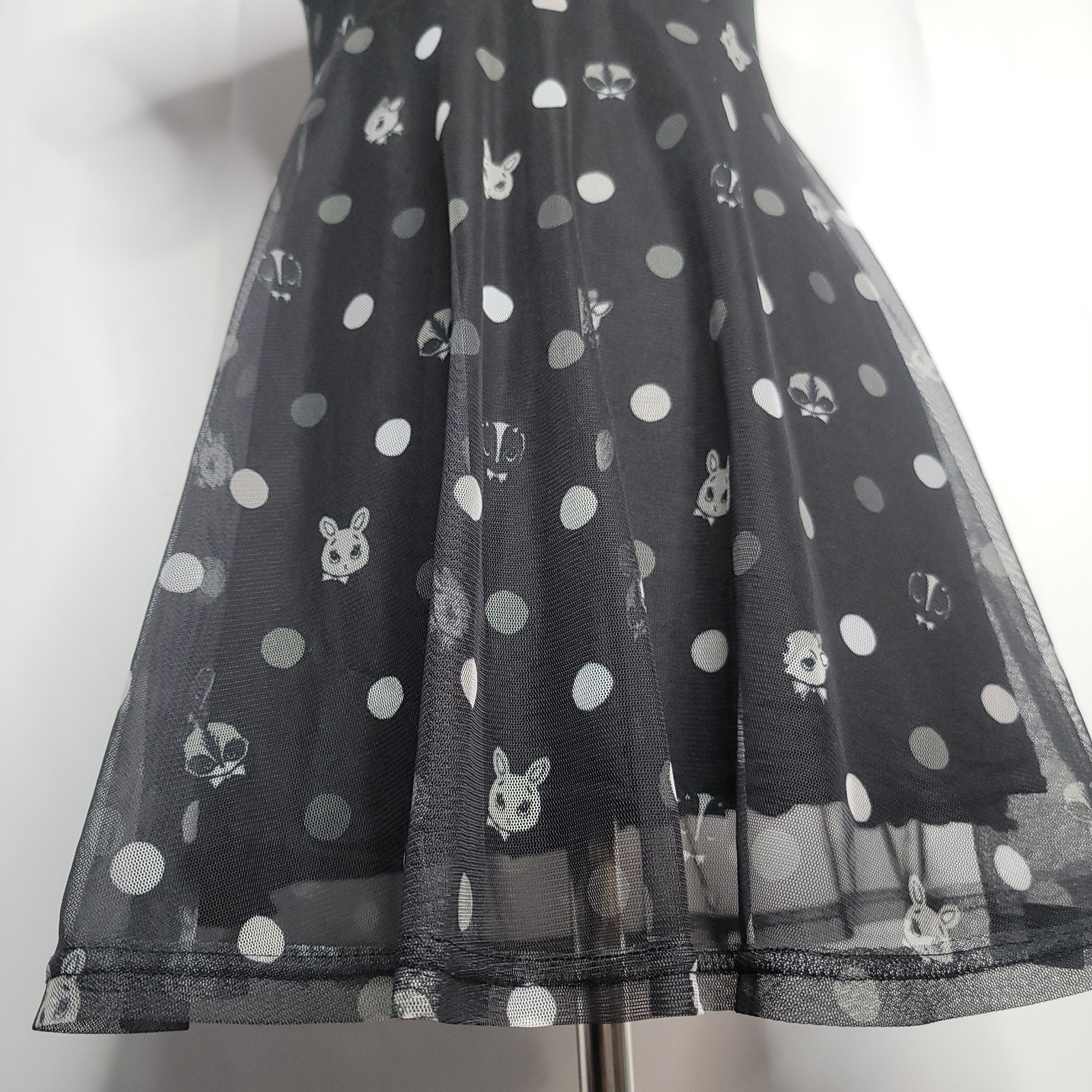 Fearless Illustration Dress Size Medium Black Bunny Animal Polka Dot Mesh EUC