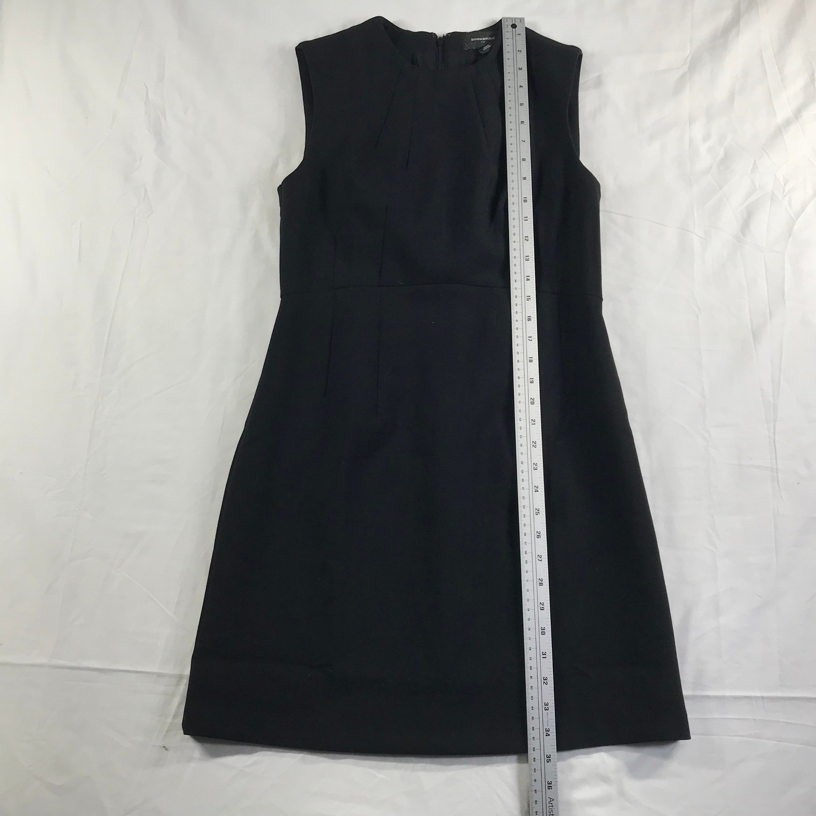 Banana Republic Womens Black Sleeveless Pleated Neck A-Line Sheath Dress Sz 6