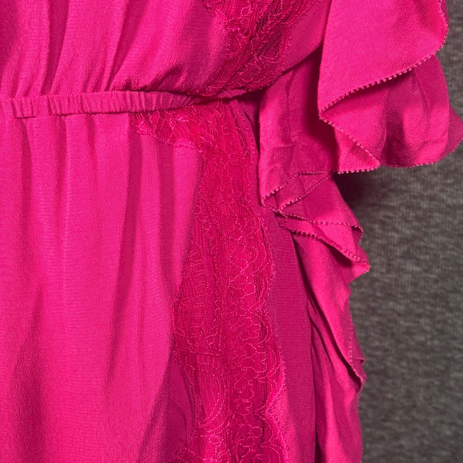 IRO Zestful Fuchsia Pink Lace Ruffle Mini Dress Size EU 38 US 6