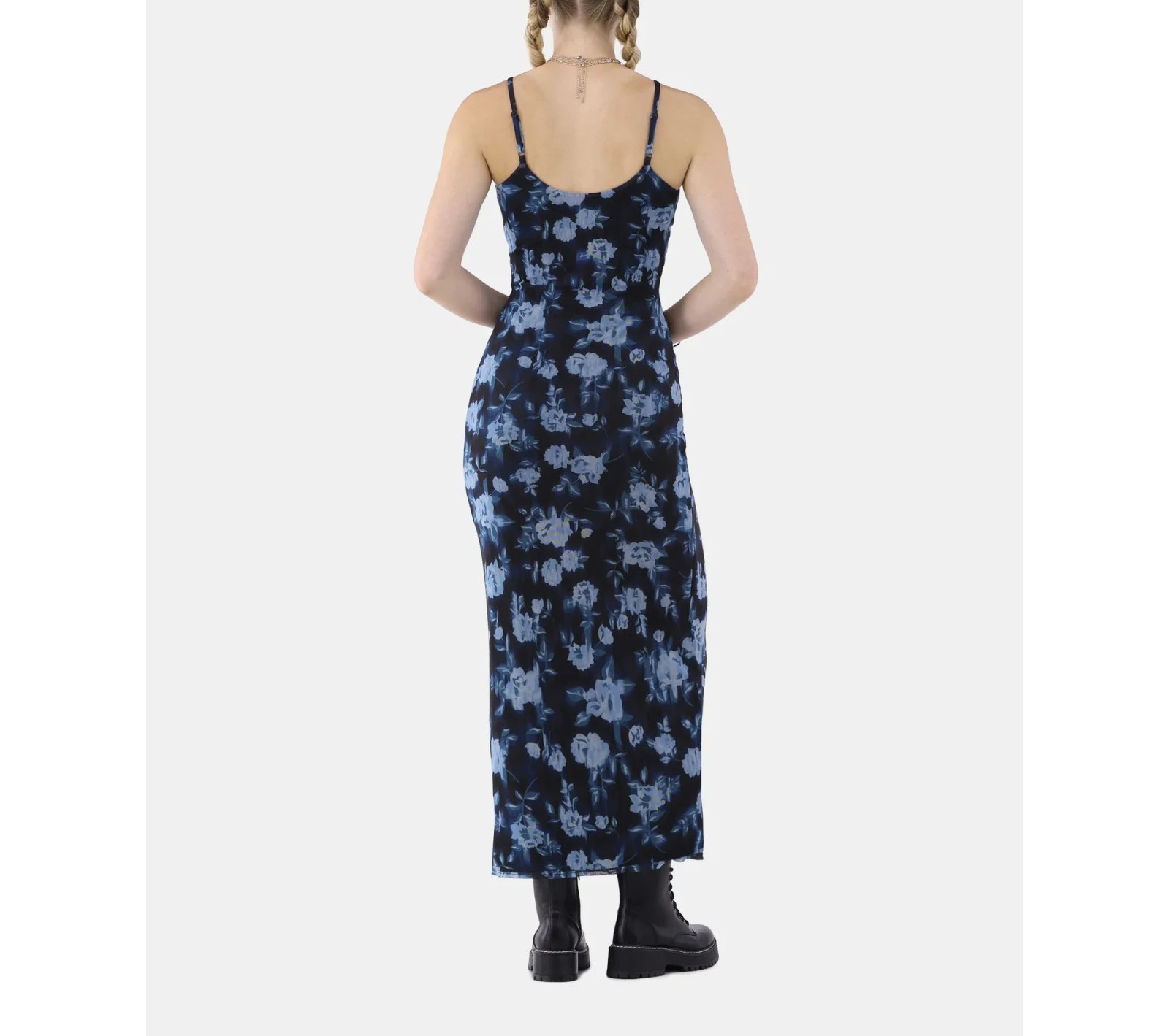 No Boundaries Womens Dress Size L 12-14 Floral Mesh Maxi Gem Slate Vacation Fest