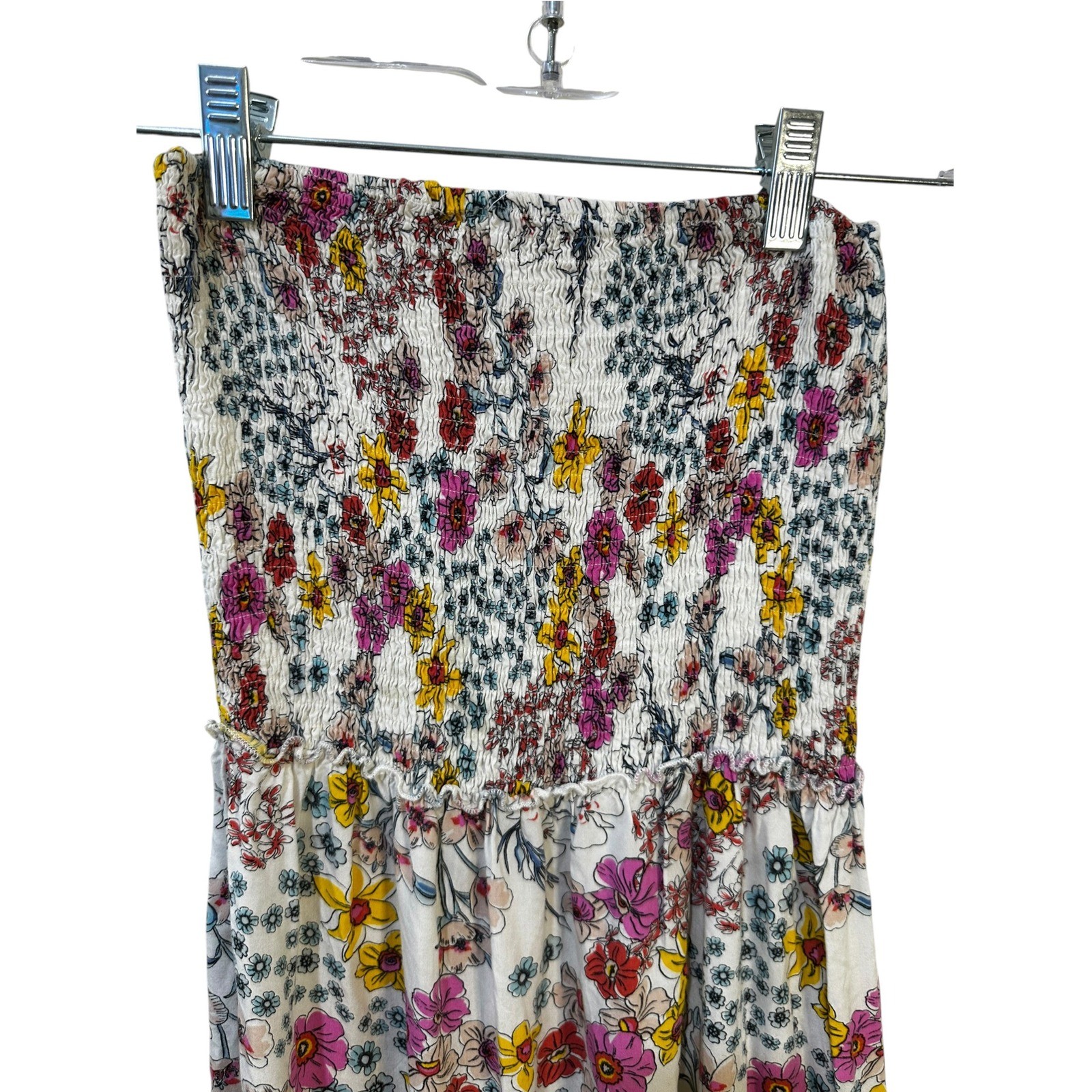 Abel The Label Floral Smocked Strapless Maxi Dress Tiered Boho Summer White Smal