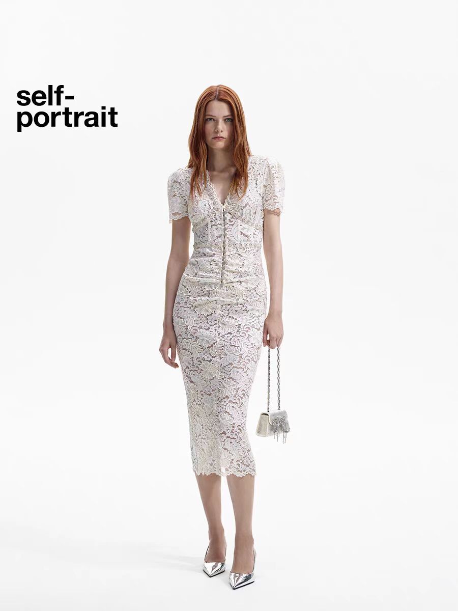 Self-Portrait V-neck Lacei Dress Short Sleeve Dress