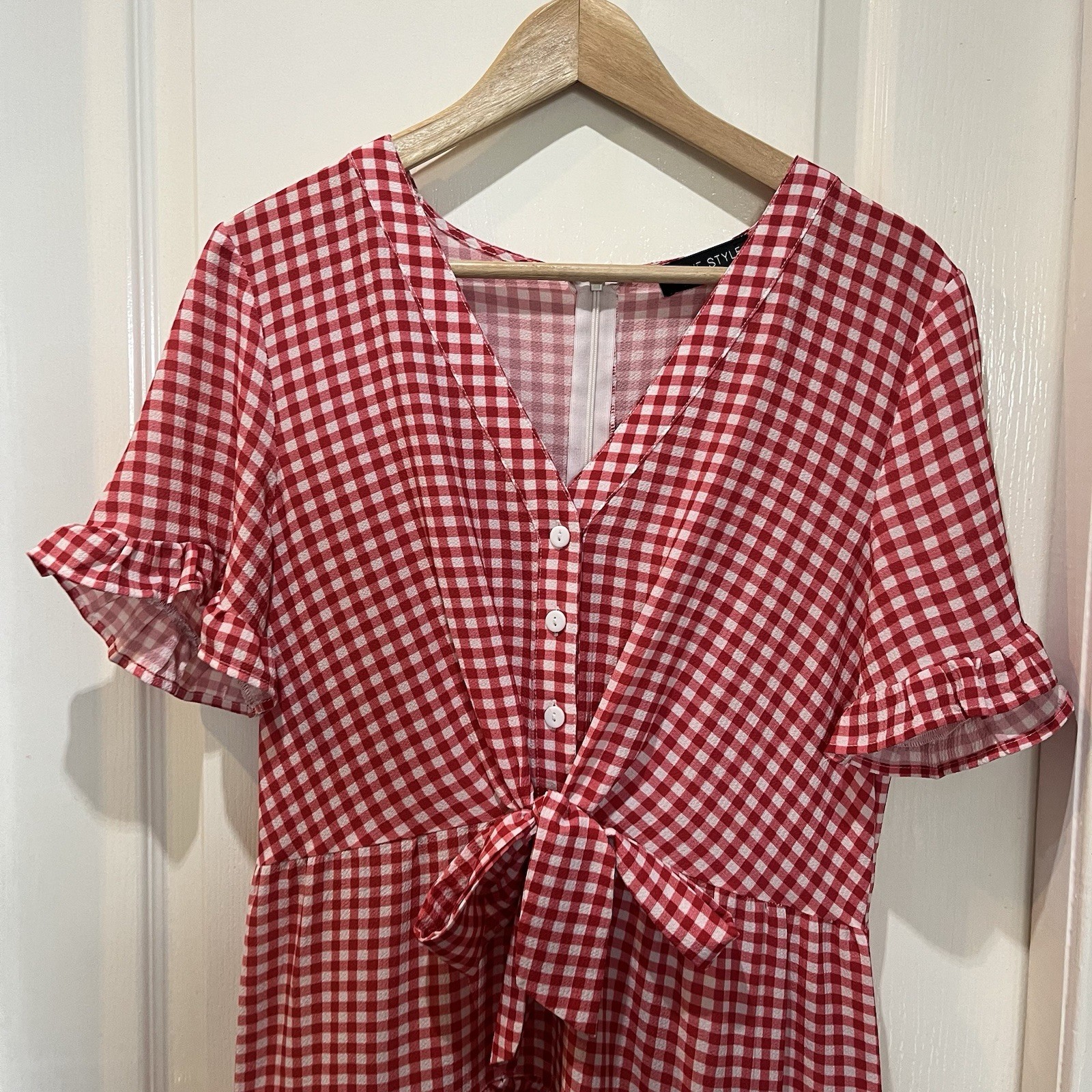 In The Style Size 10 UK Jac Jossa Red White CheckGingham Front Tie Tiered Dress