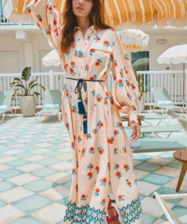 HUNTER BELL Sz M Medium Wilder Linen Rayon Floral Shirt Dress