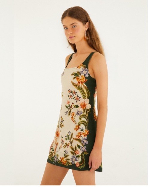 Farm Rio Women’s Dress Mini Classic Nature Size S, Sand/Multi