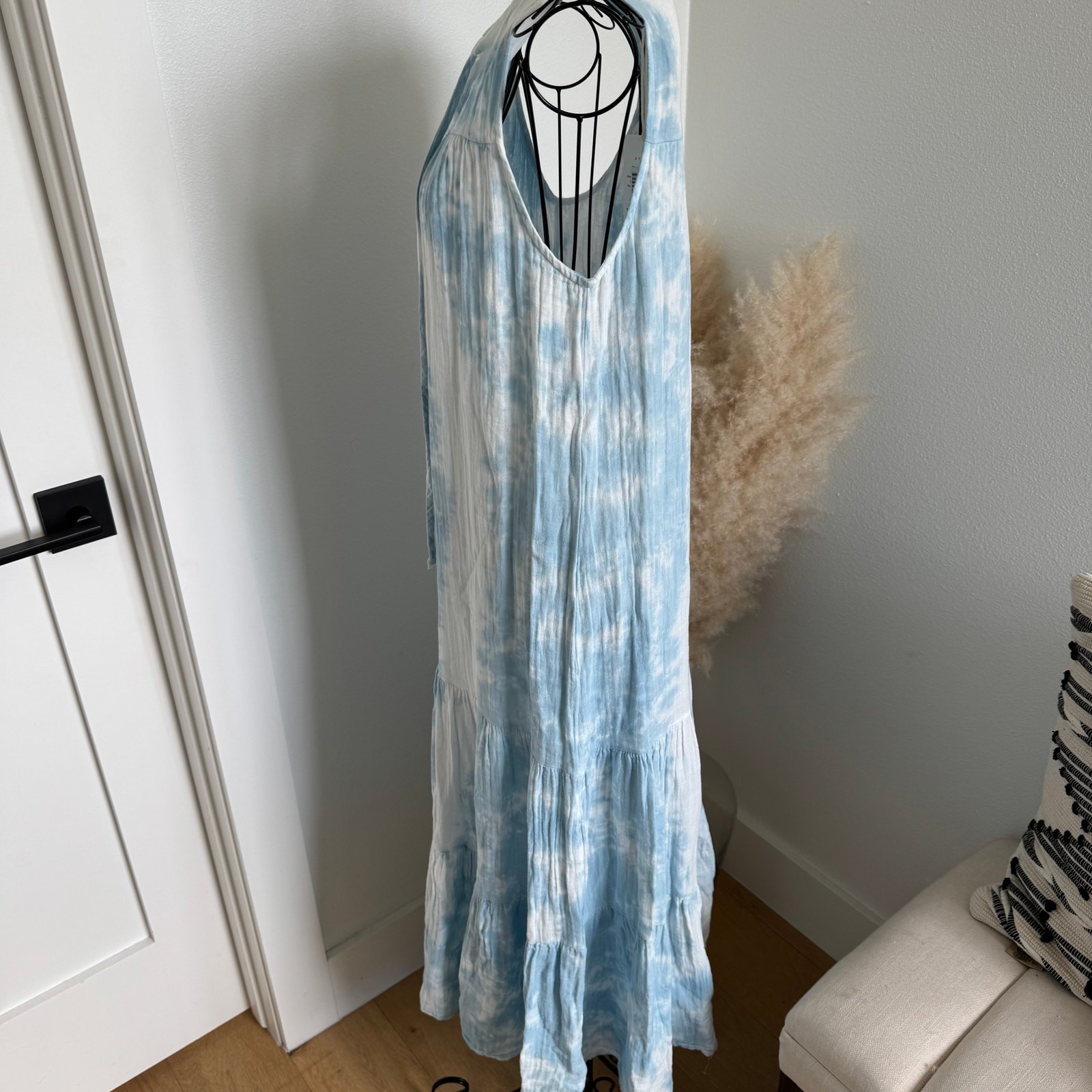 Stark X Sky Blue Tie Dye Gauze Cotton Layer Sleeveless Maxi Dress XSmall