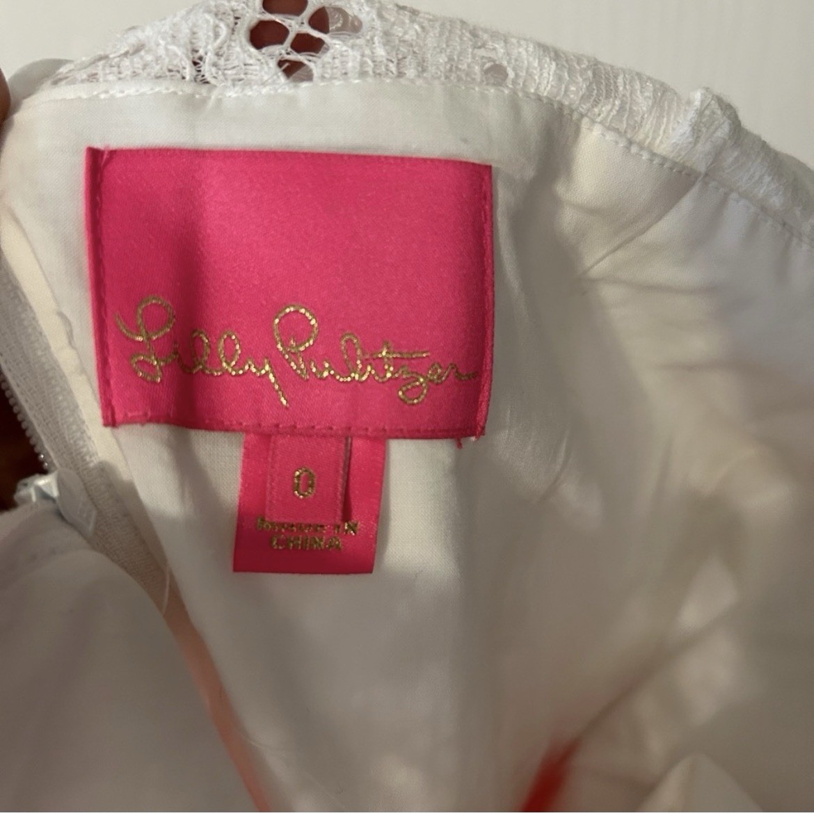 Lilly Pulitzer Women’s Sleeveless Shift Dress White Pink Lace Zip Size 0