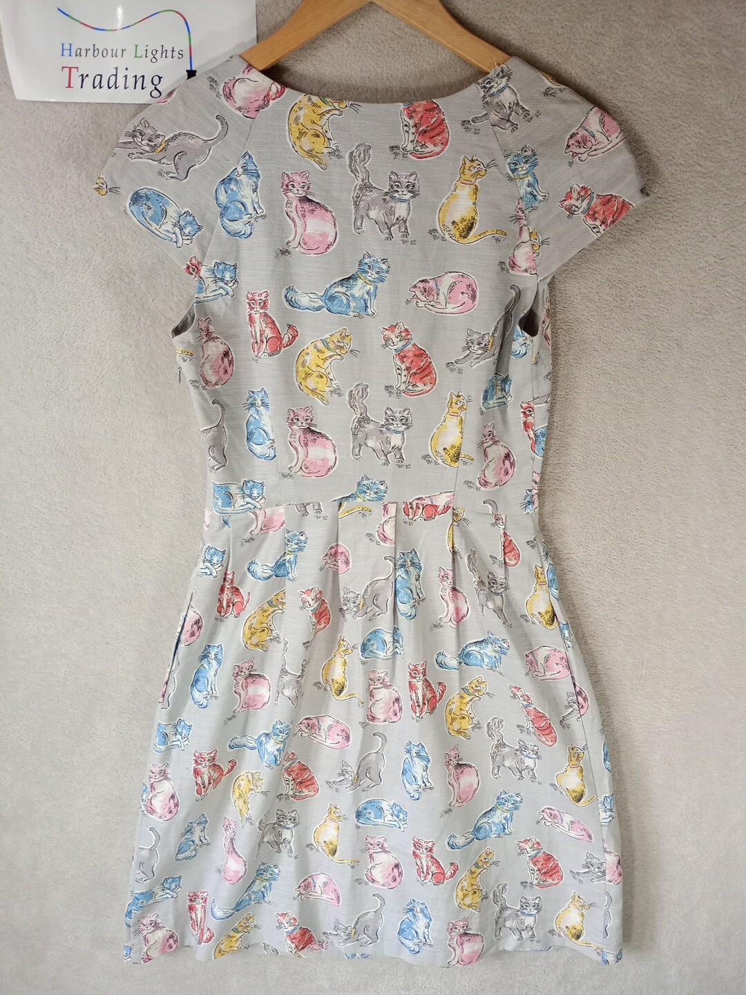 Cath Kidston London Dress Womens Rare Grey Colourful Cats Kittens Cattery UK 8