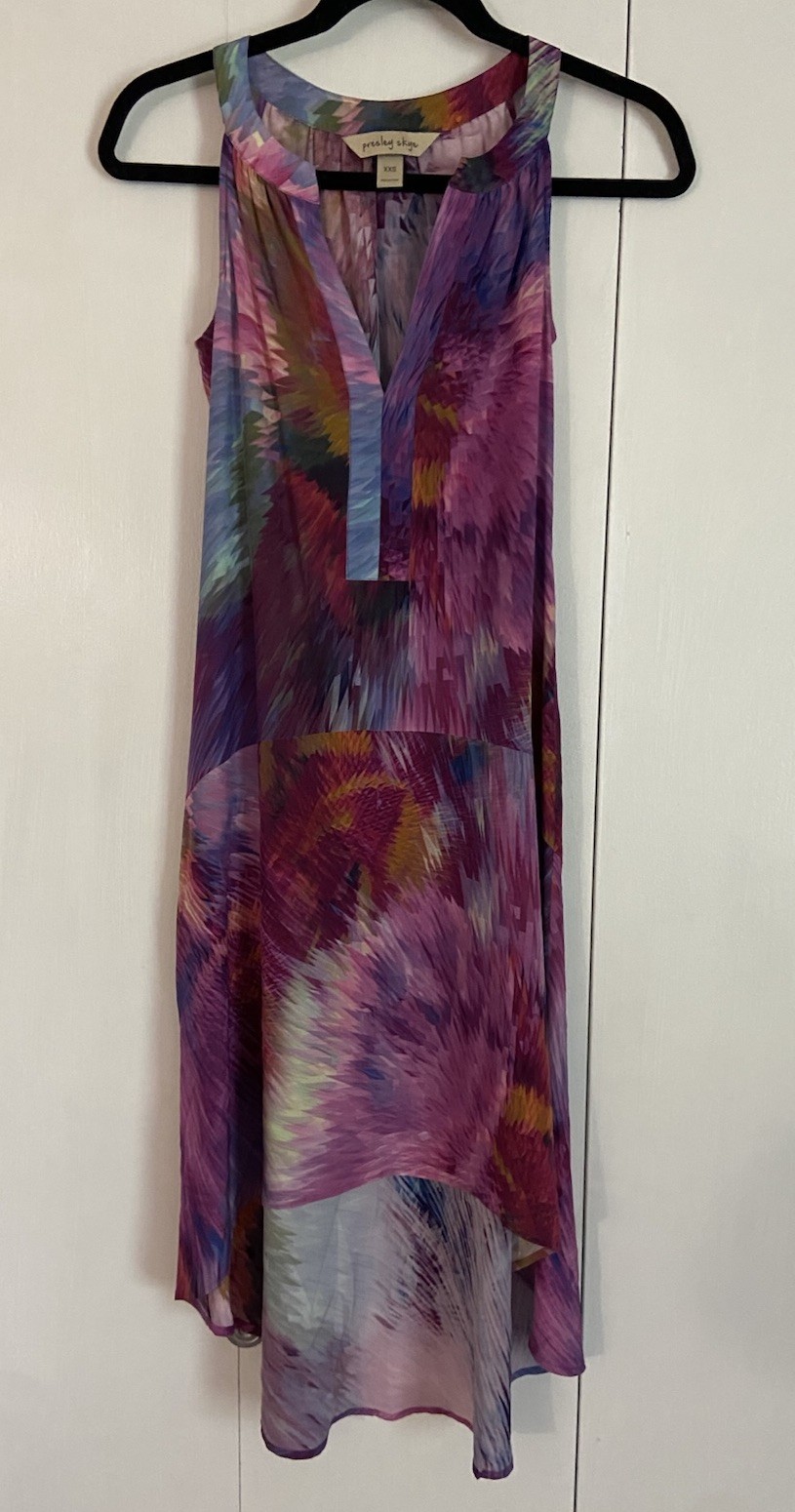 Presley Skye Dress Size XXS High Low Sleeveless Colorful 100% Silk W/ Belt Boho