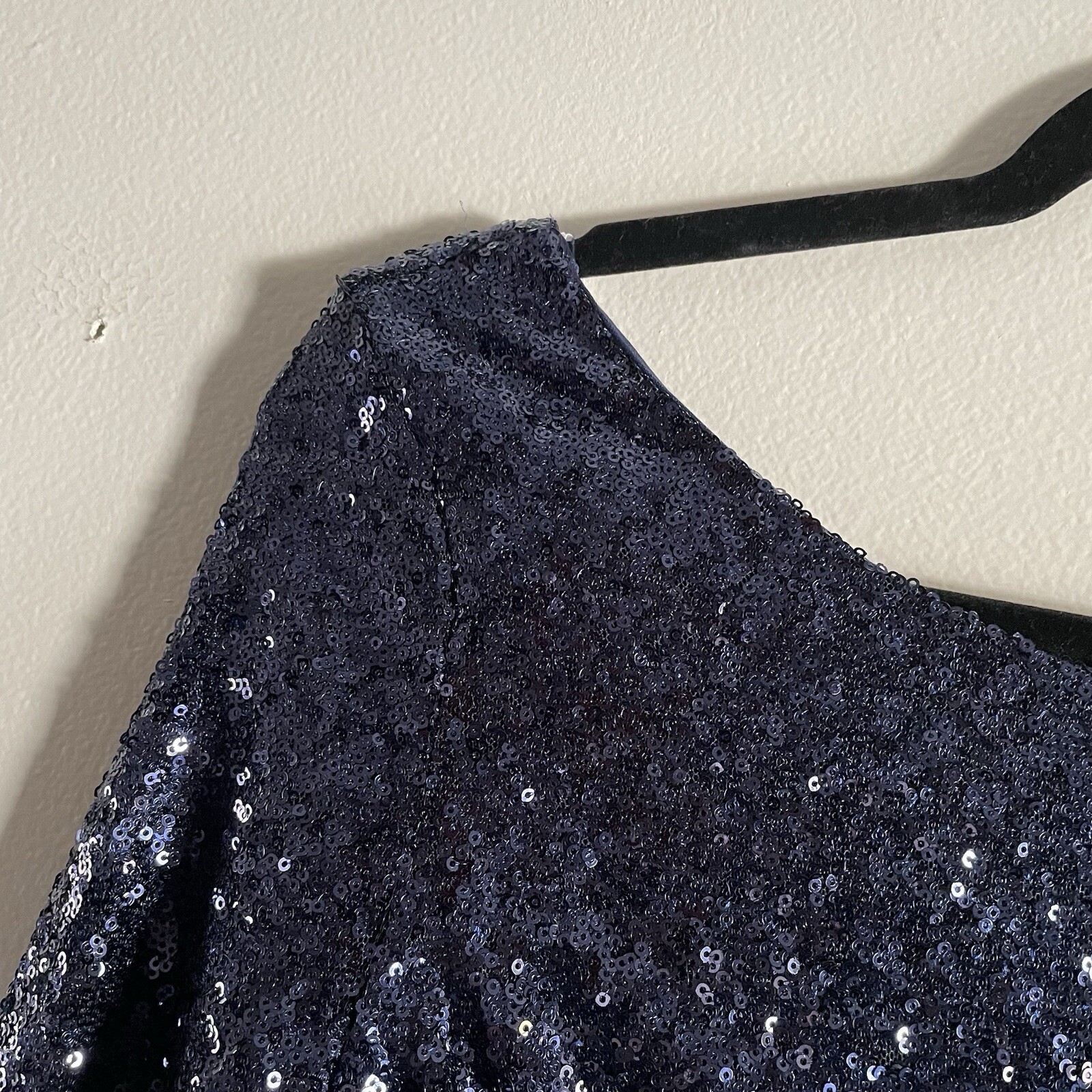 Lulus Women XS Navy Blue Sequin Scoop Back 3/4 Sleeve Delightful Ways Mini Dress