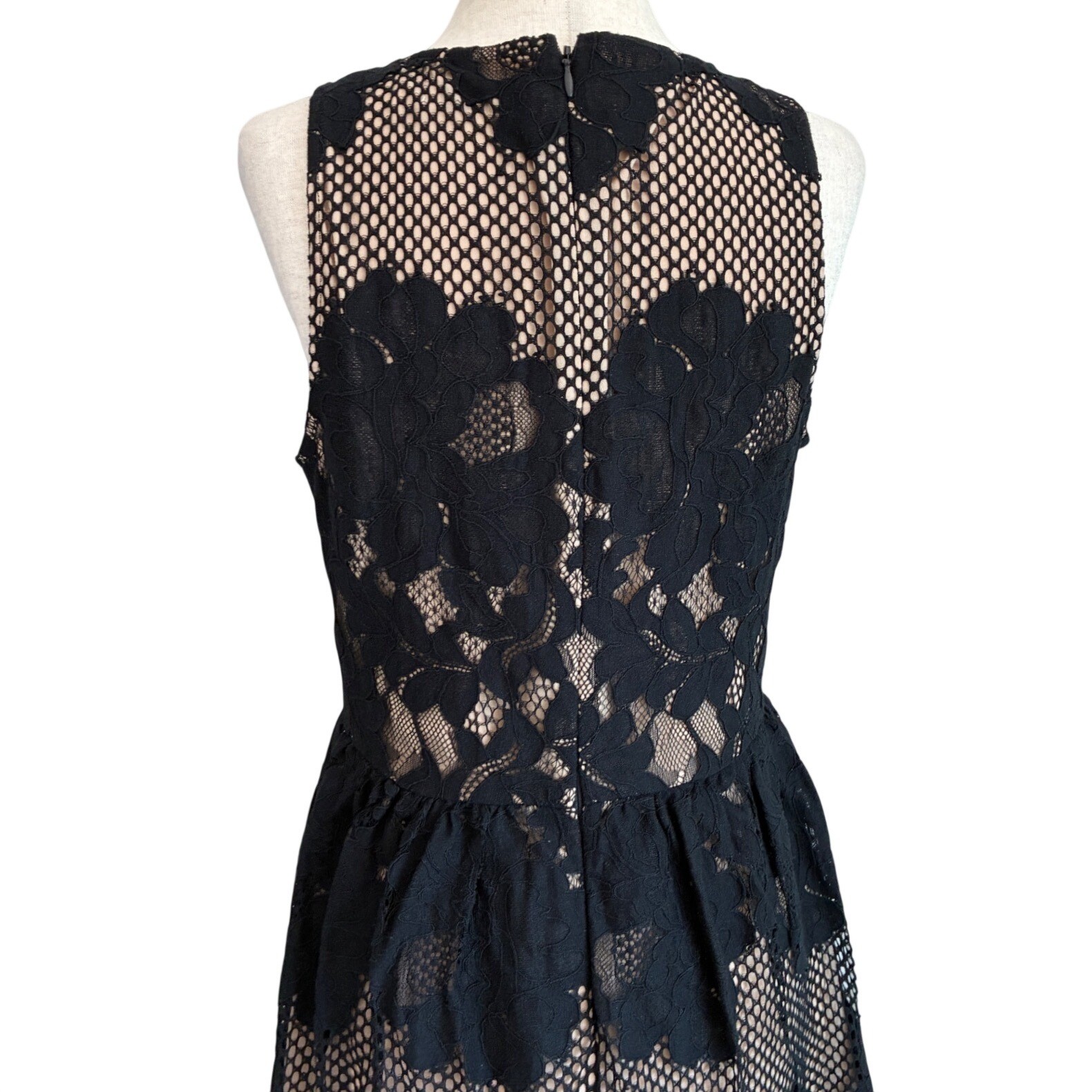 Ali & Jay Black Floral Lace Mesh V-Neck Fit & Flare Mini Dress Nude Lining M