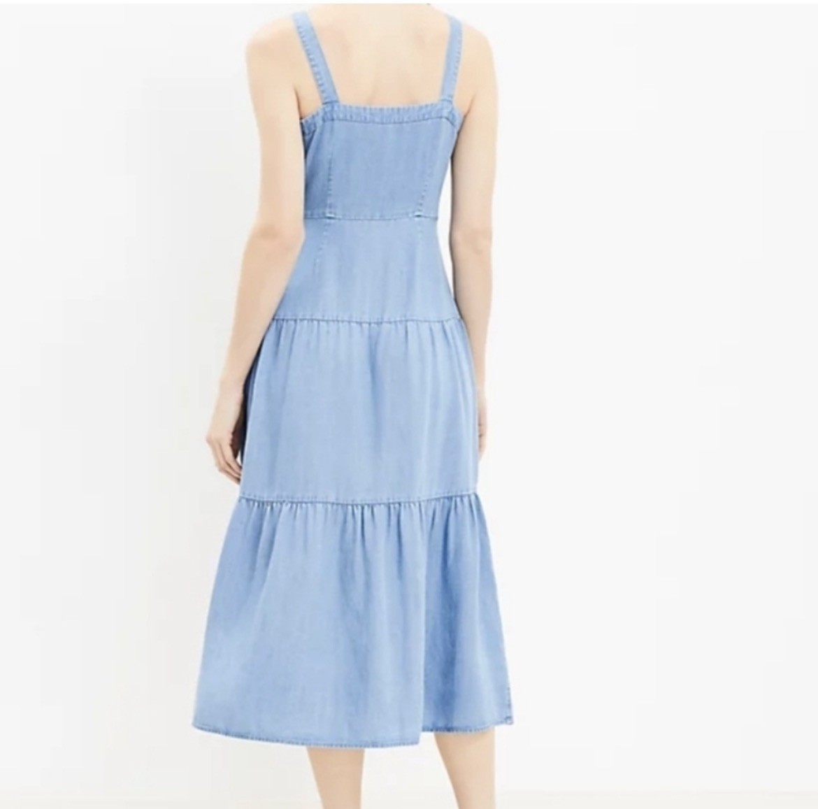 LOFT Soft DenimLinen Modal Blend Button-down Maxi Tiered Ruffle Dress Sleeveless