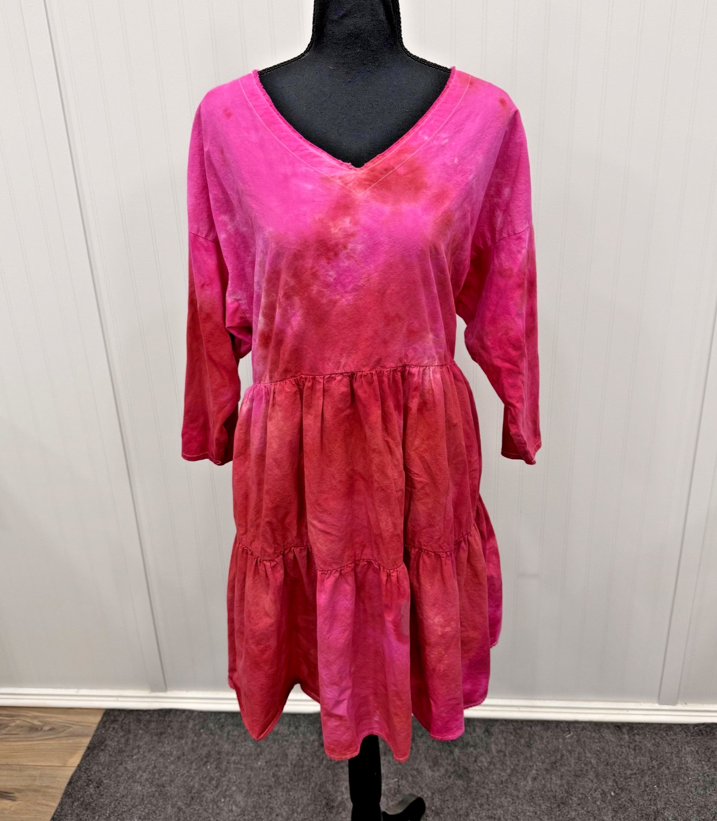 Jaded Gypsy Women’s *Medium* Pink Tie-Dye Tiered Shift Dress Artsy Boho Chic