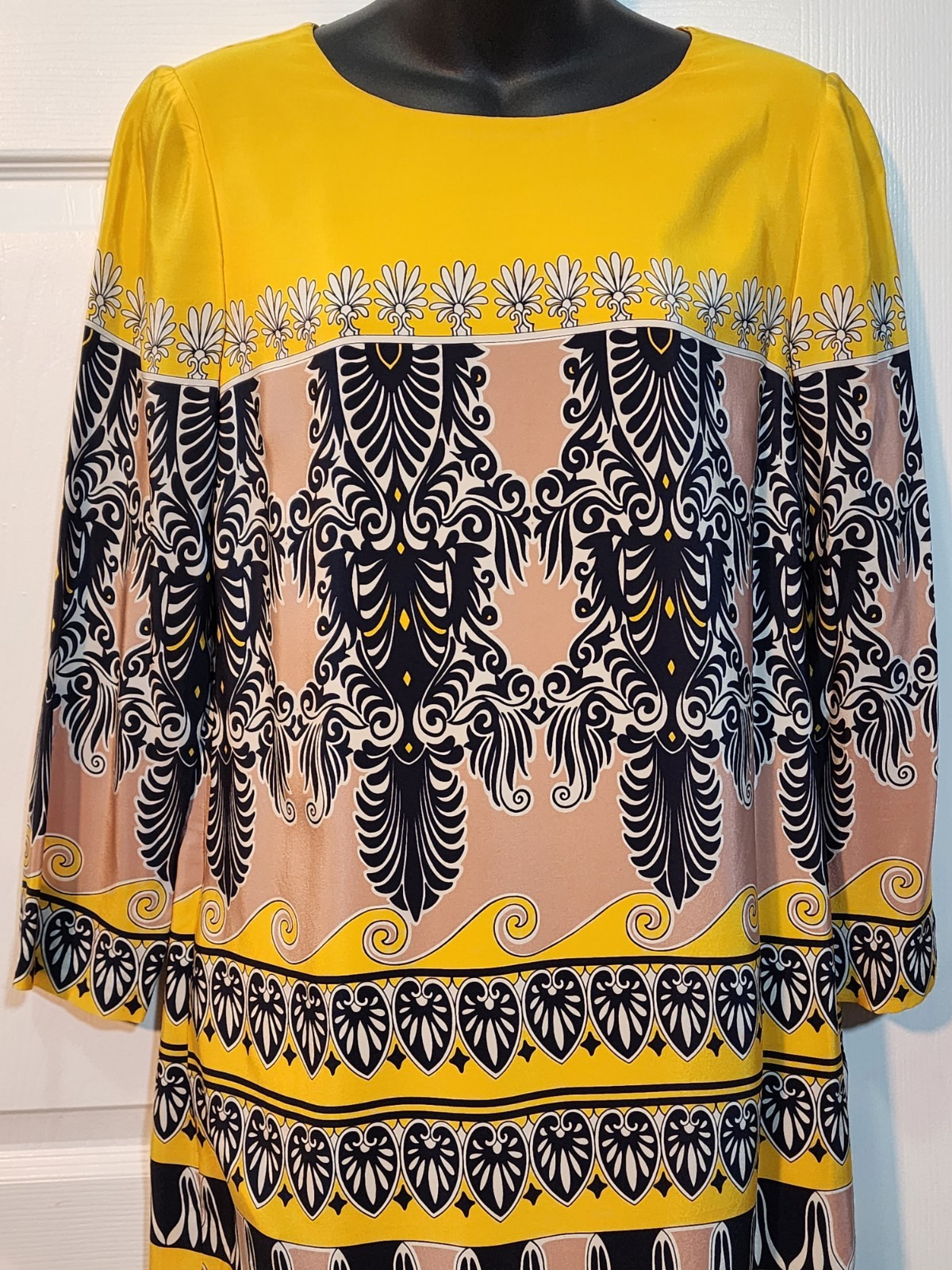 J. Crew Dress Size US 4 Yellow Navy Blue Gallery Printed Shift Women’s