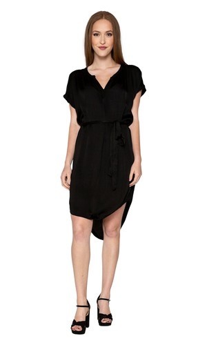 VELVET By Graham & Spencer Brie Satin Viscose Tie Waist Dress Black S $168 B10