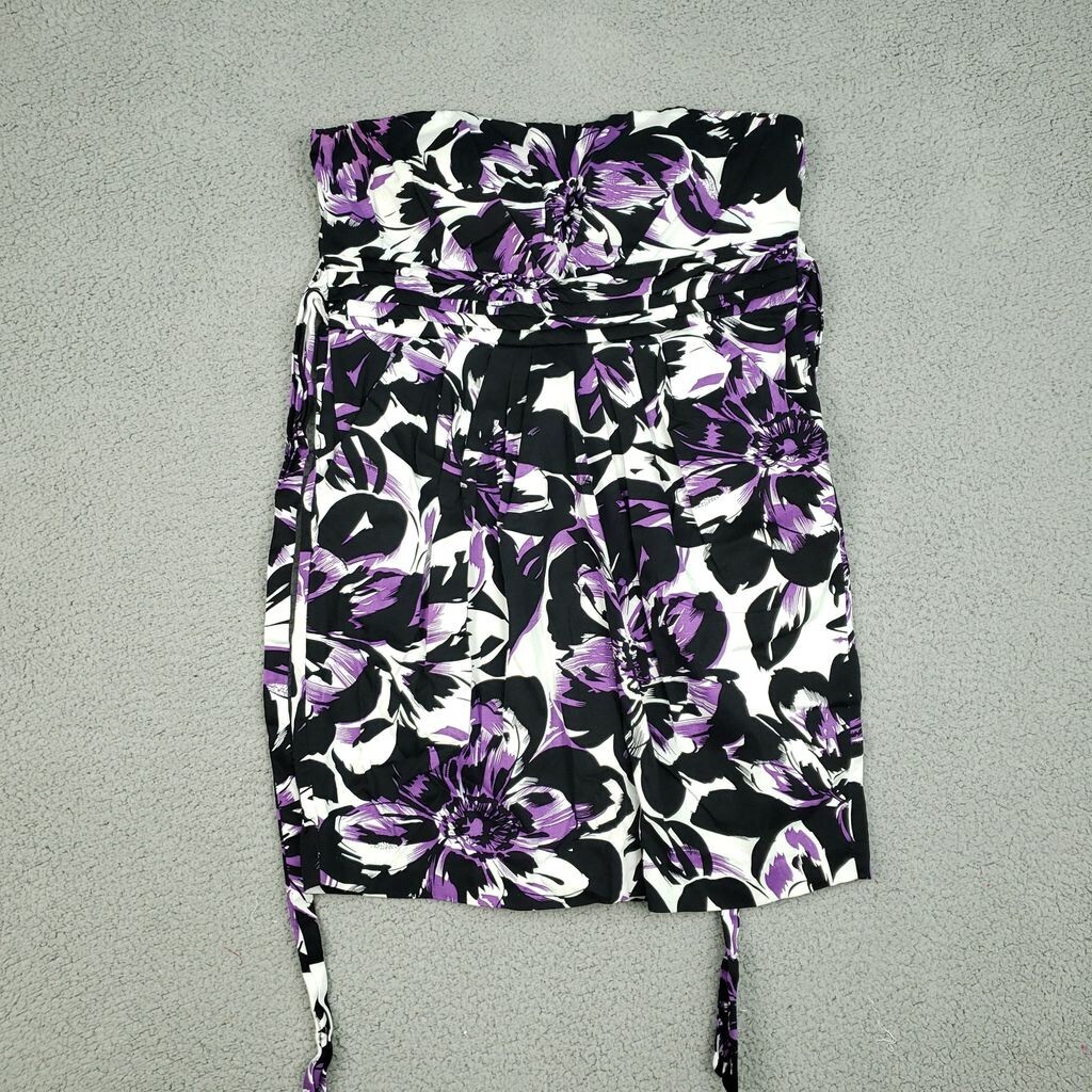 Snap Mini Dress Womens Size 13 Black Purple Lined Cotton Tie Waist Sweetheart